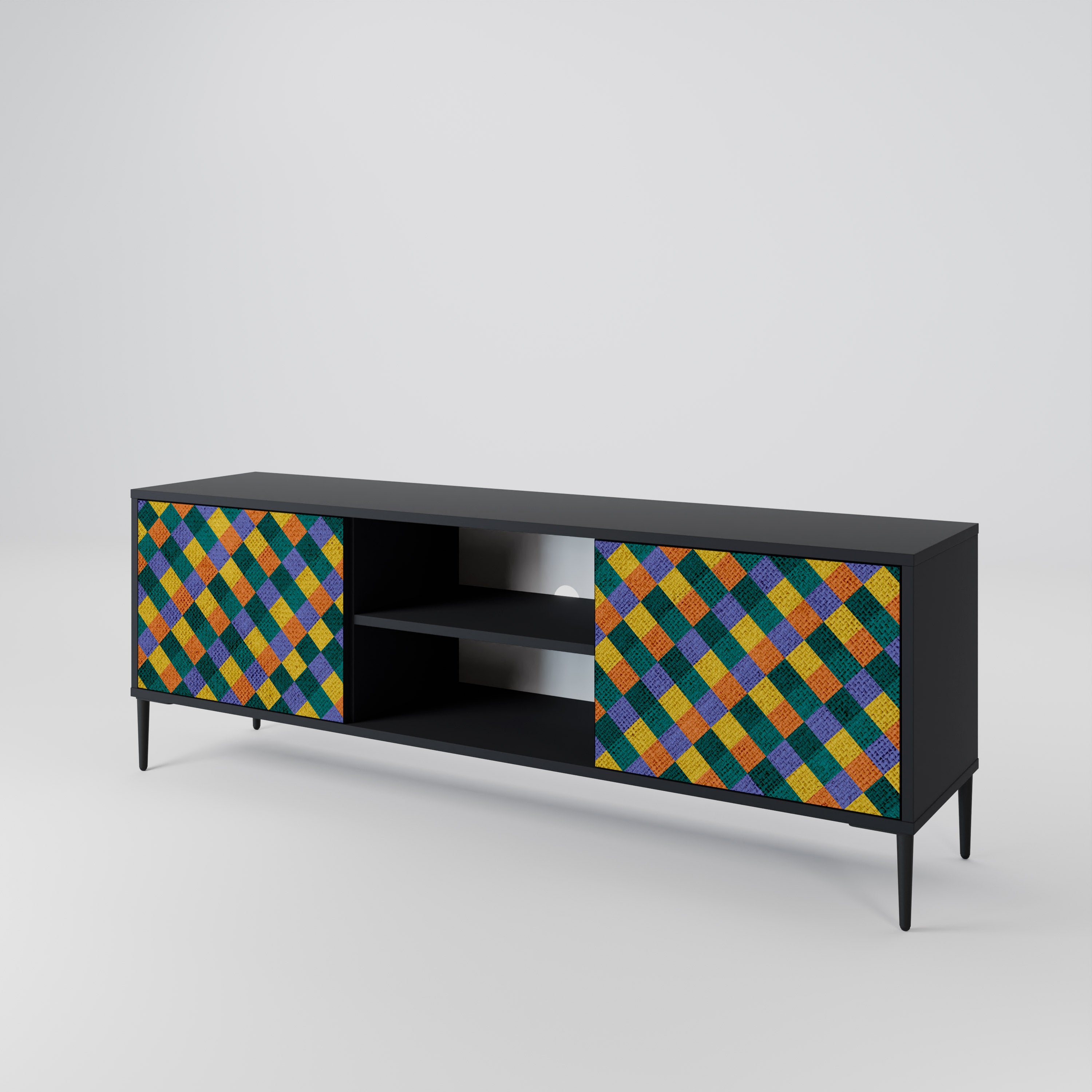 Βάση τηλεόρασης PAINTED SQUARES MIX 2 πορτών σε μαύρο φινίρισμα