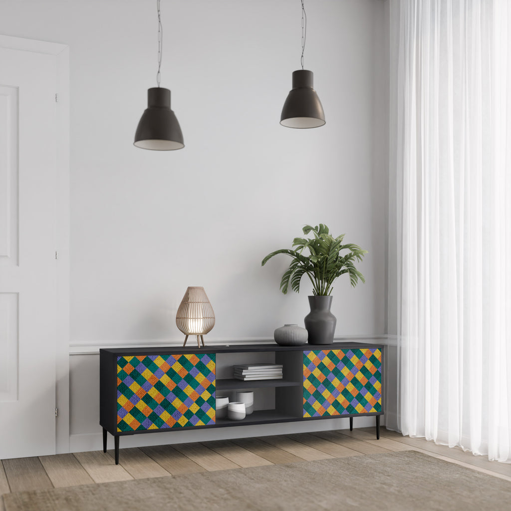 Βάση τηλεόρασης PAINTED SQUARES MIX 2 πορτών σε μαύρο φινίρισμα