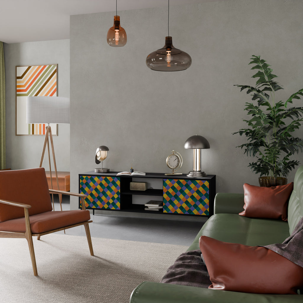 Βάση τηλεόρασης PAINTED SQUARES MIX 2 πορτών σε μαύρο φινίρισμα