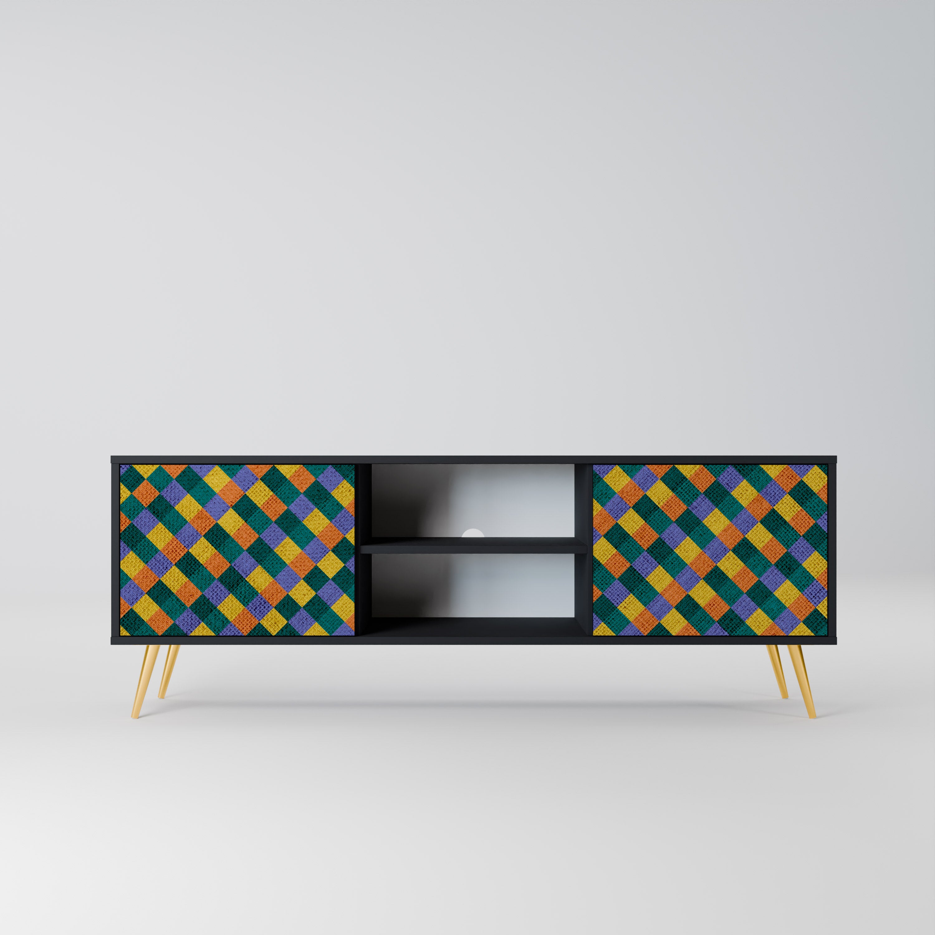 Βάση τηλεόρασης PAINTED SQUARES MIX 2 πορτών σε μαύρο φινίρισμα