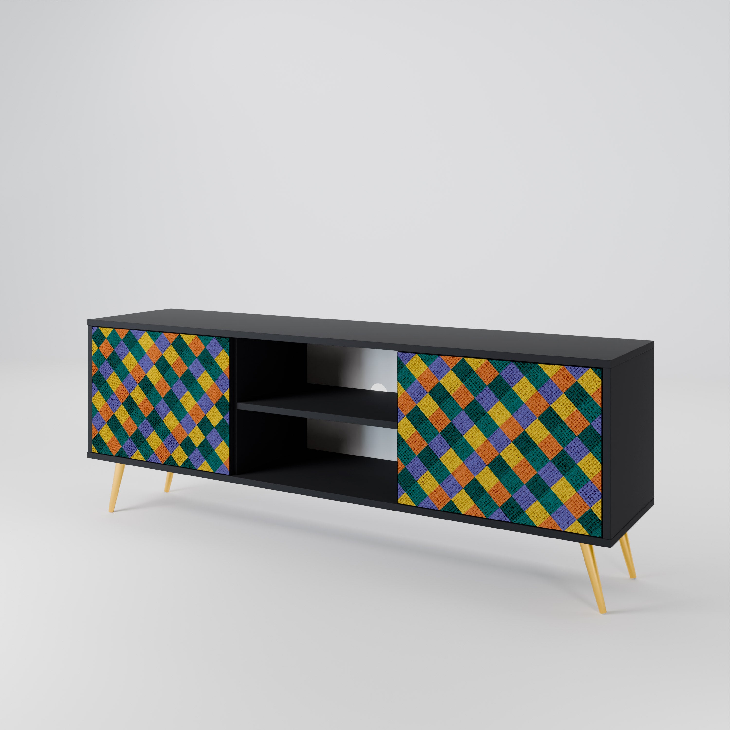 Βάση τηλεόρασης PAINTED SQUARES MIX 2 πορτών σε μαύρο φινίρισμα