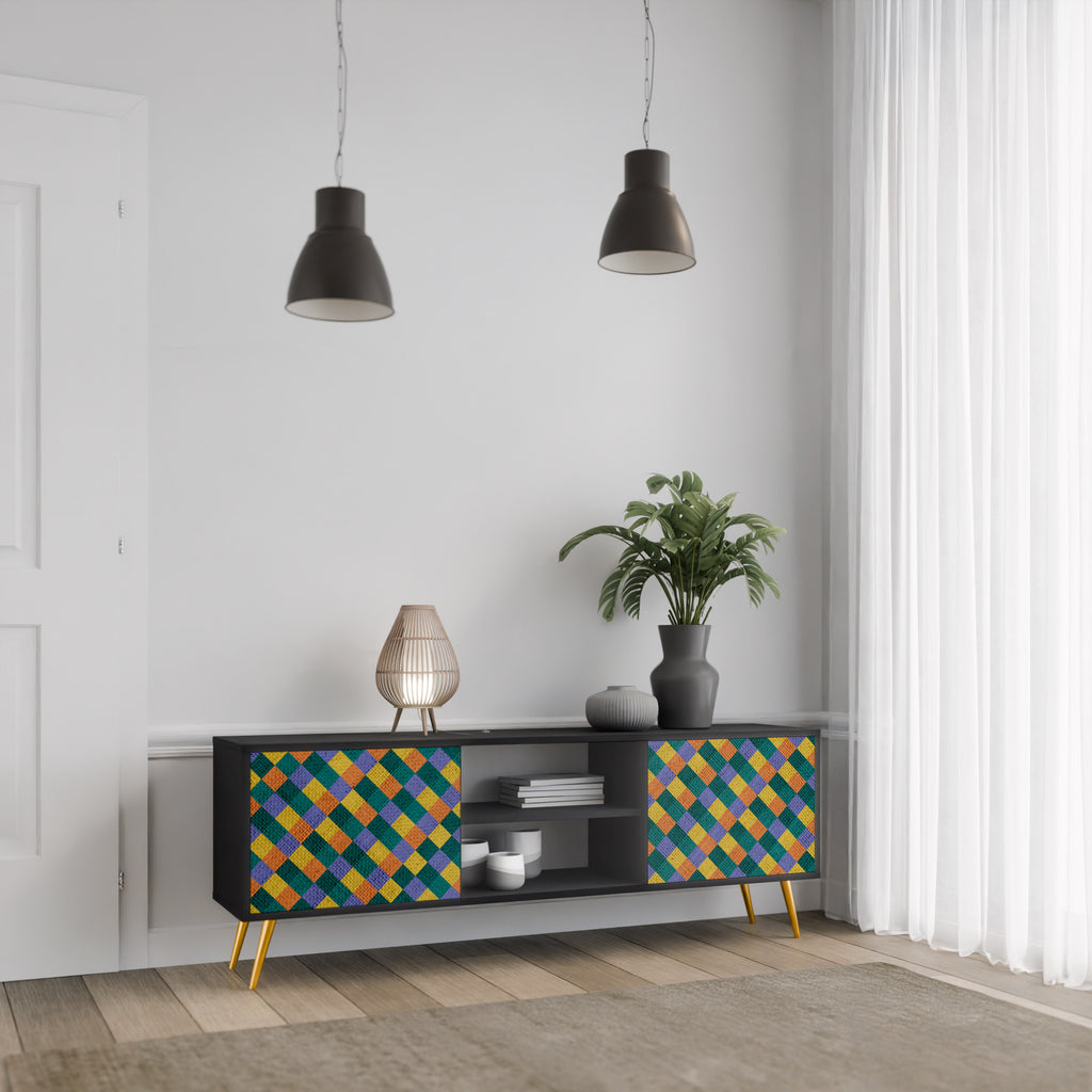 Βάση τηλεόρασης PAINTED SQUARES MIX 2 πορτών σε μαύρο φινίρισμα