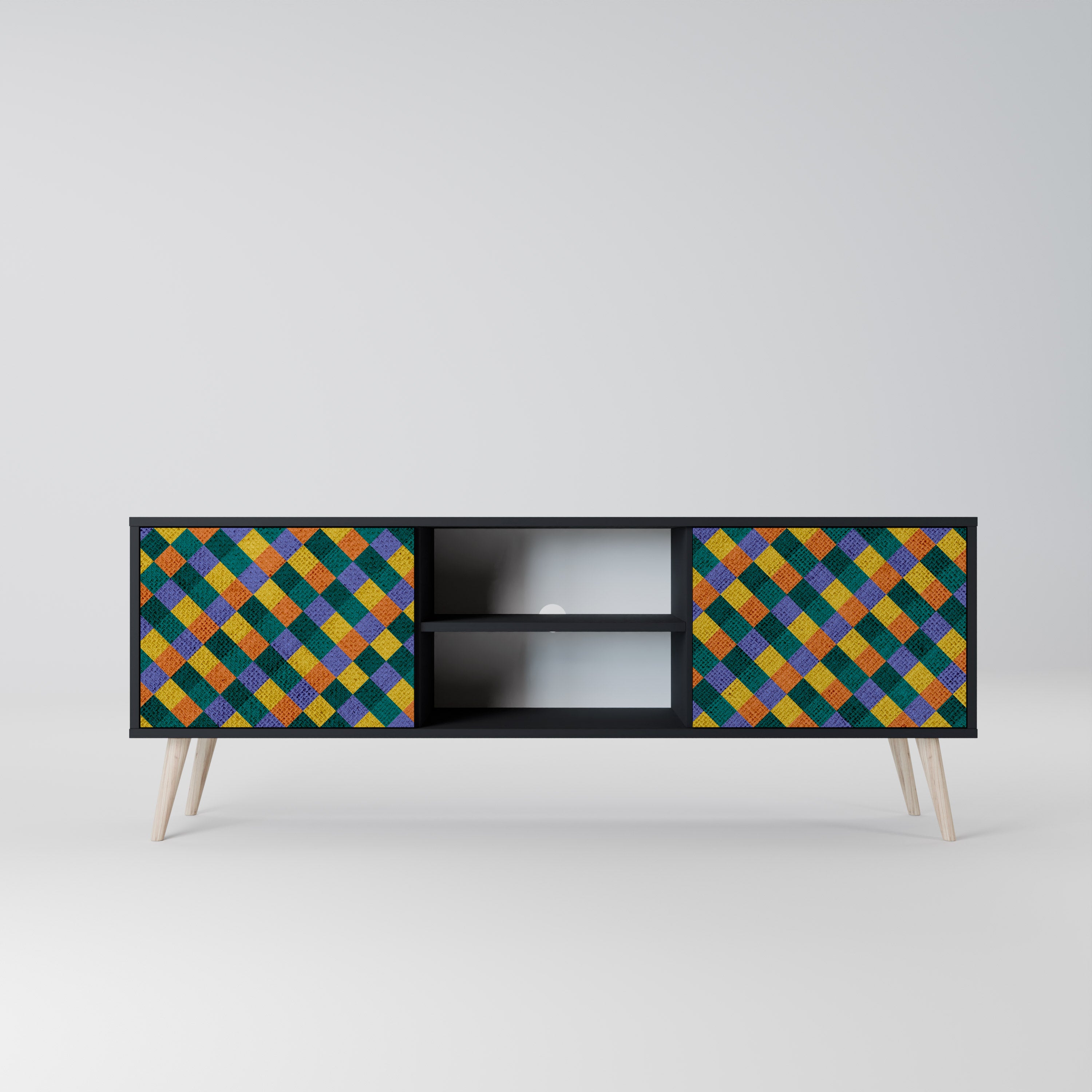 Βάση τηλεόρασης PAINTED SQUARES MIX 2 πορτών σε μαύρο φινίρισμα