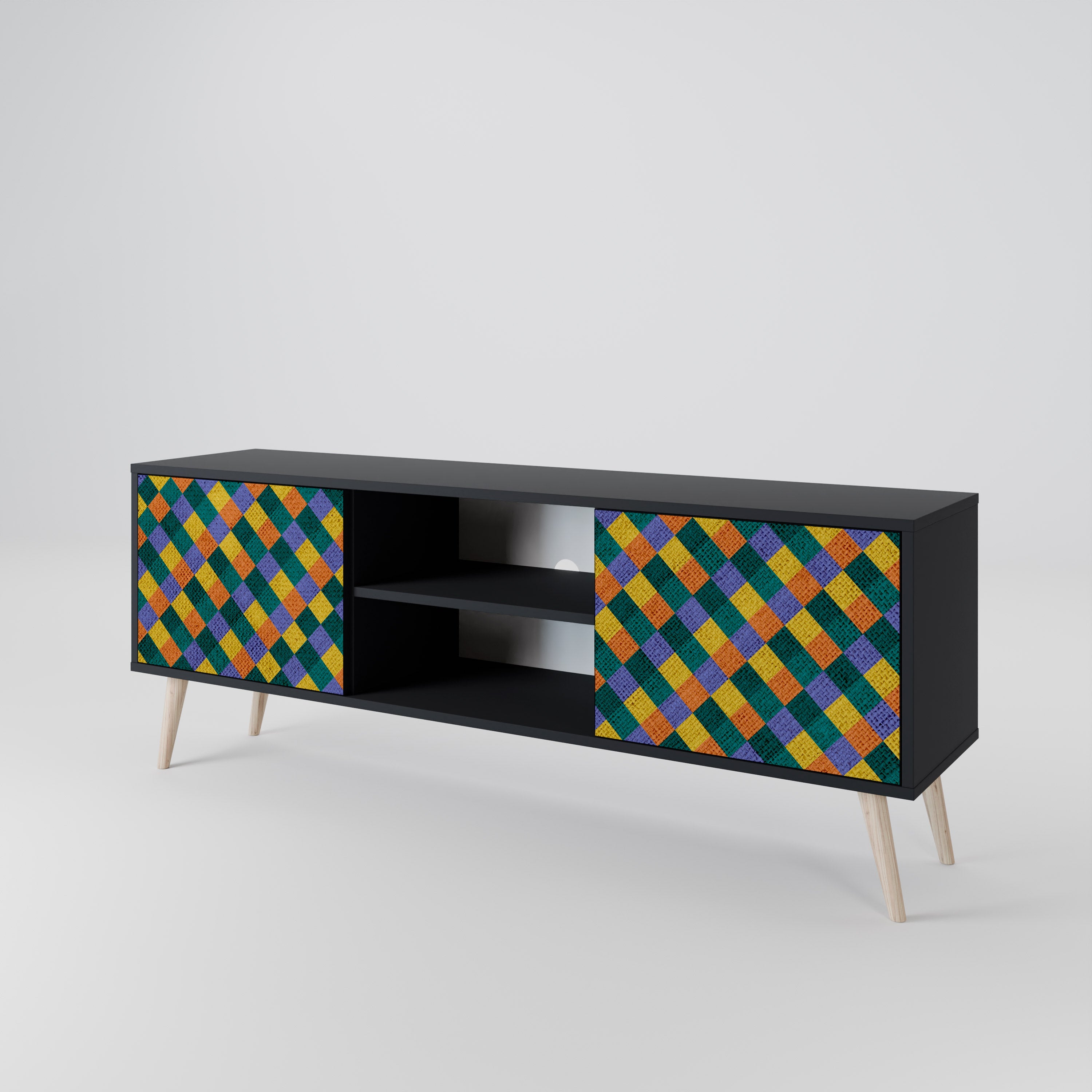Βάση τηλεόρασης PAINTED SQUARES MIX 2 πορτών σε μαύρο φινίρισμα