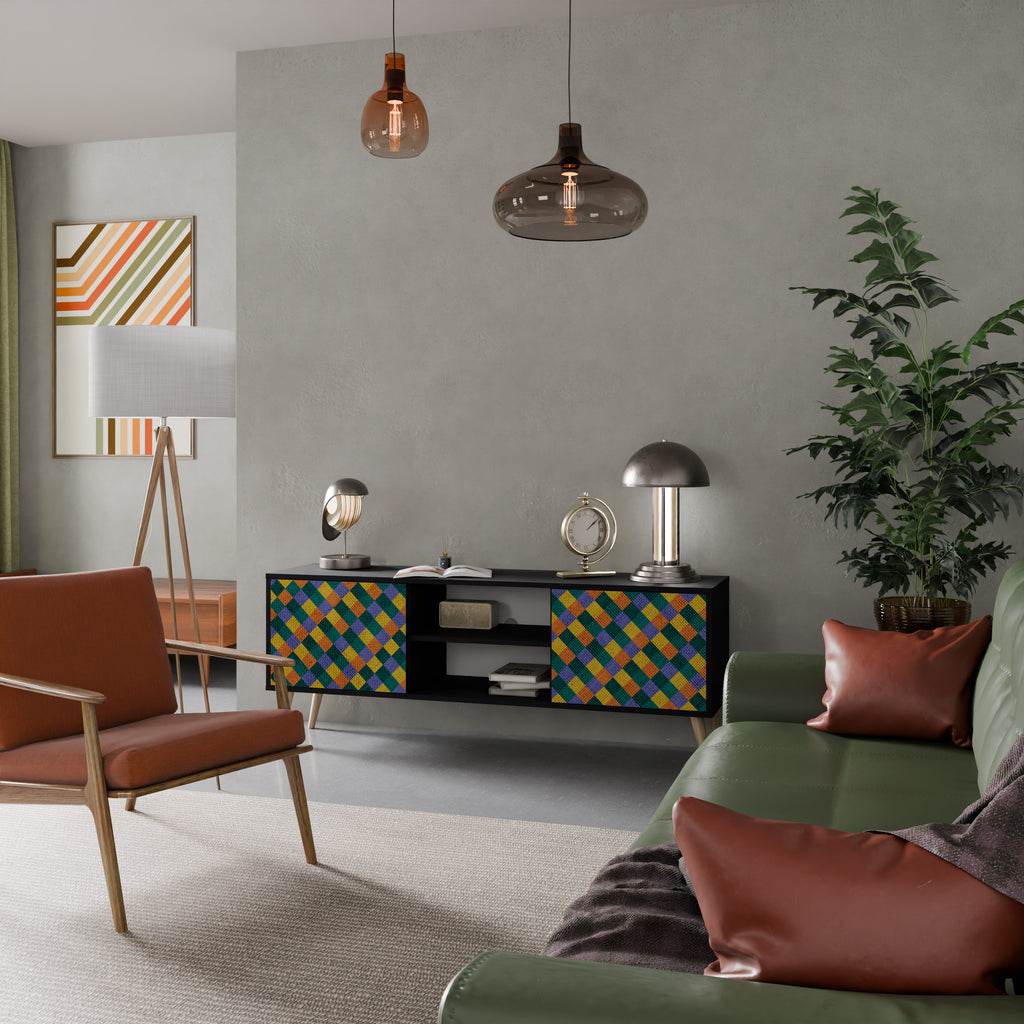 Βάση τηλεόρασης PAINTED SQUARES MIX 2 πορτών σε μαύρο φινίρισμα