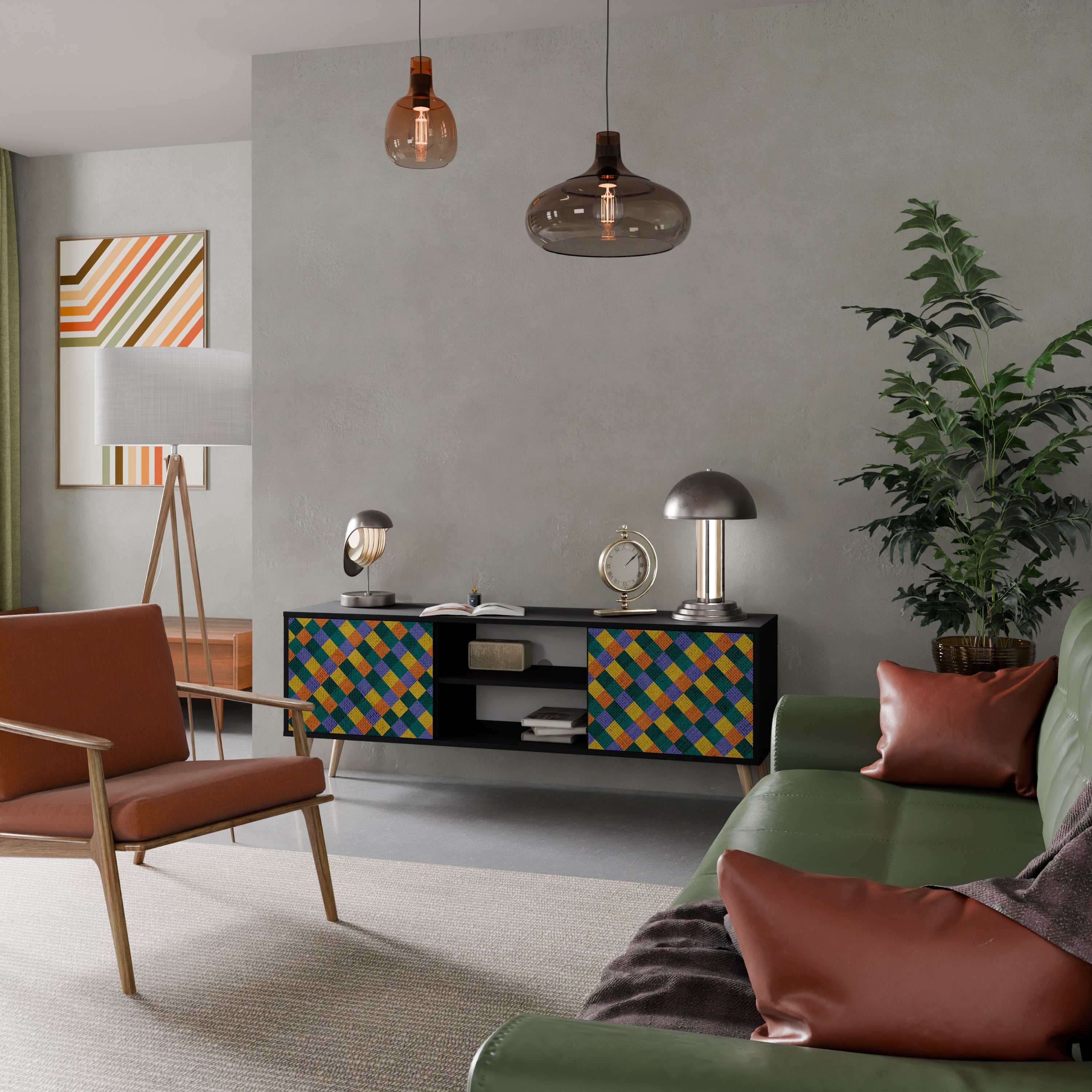 Βάση τηλεόρασης PAINTED SQUARES MIX 2 πορτών σε μαύρο φινίρισμα