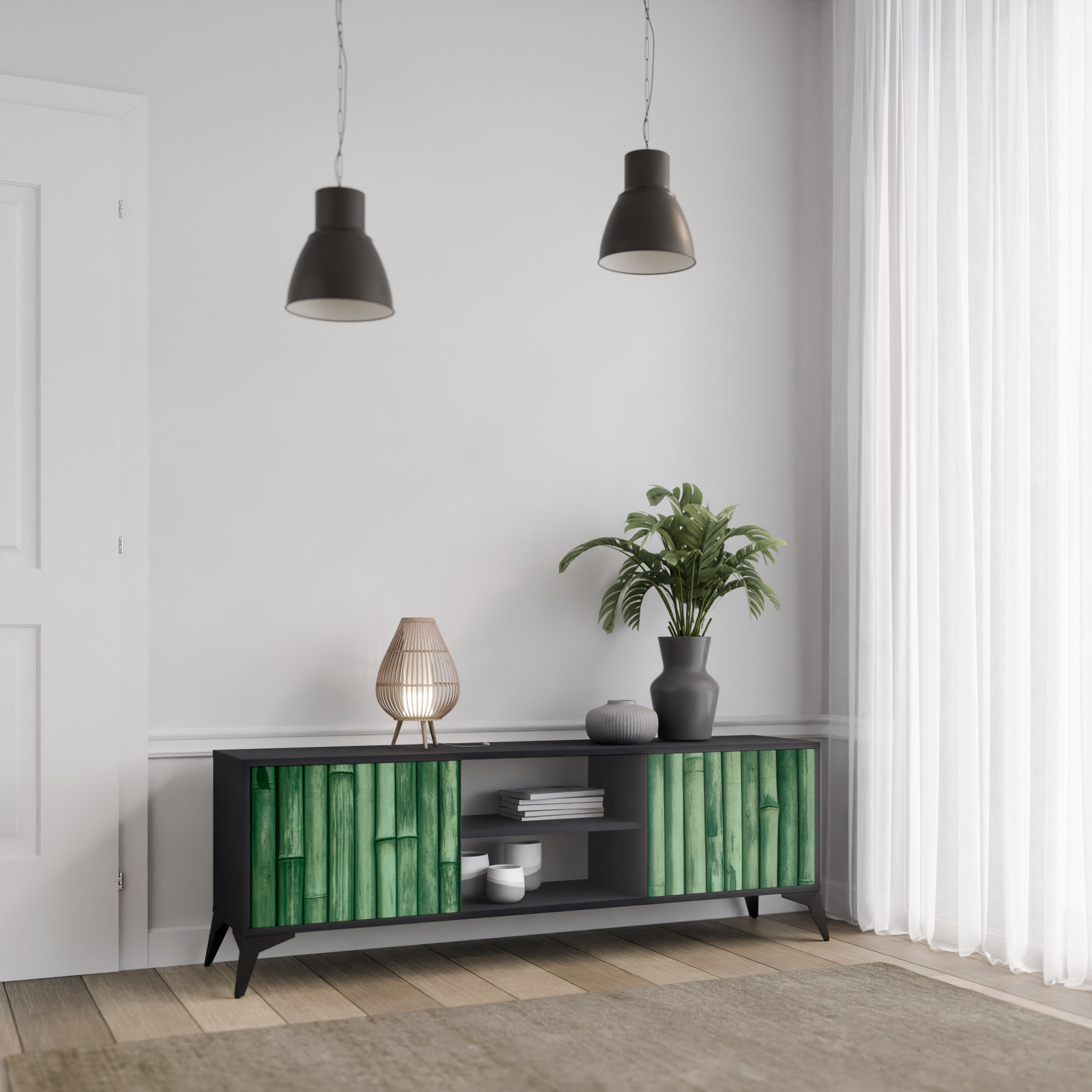 Βάση τηλεόρασης 2 θυρών NATURAL GREEN σε μαύρο φινίρισμα