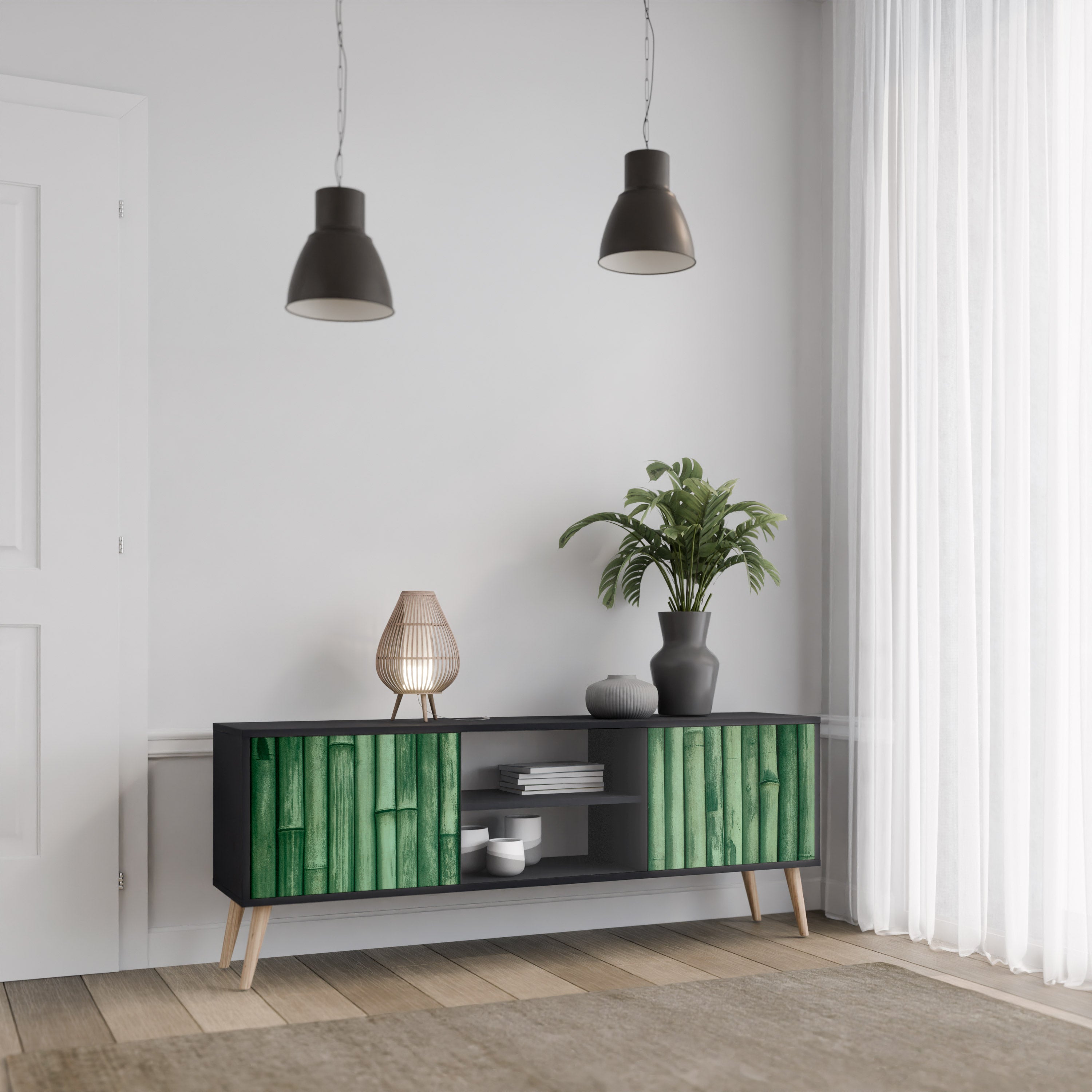 Βάση τηλεόρασης 2 θυρών NATURAL GREEN σε μαύρο φινίρισμα