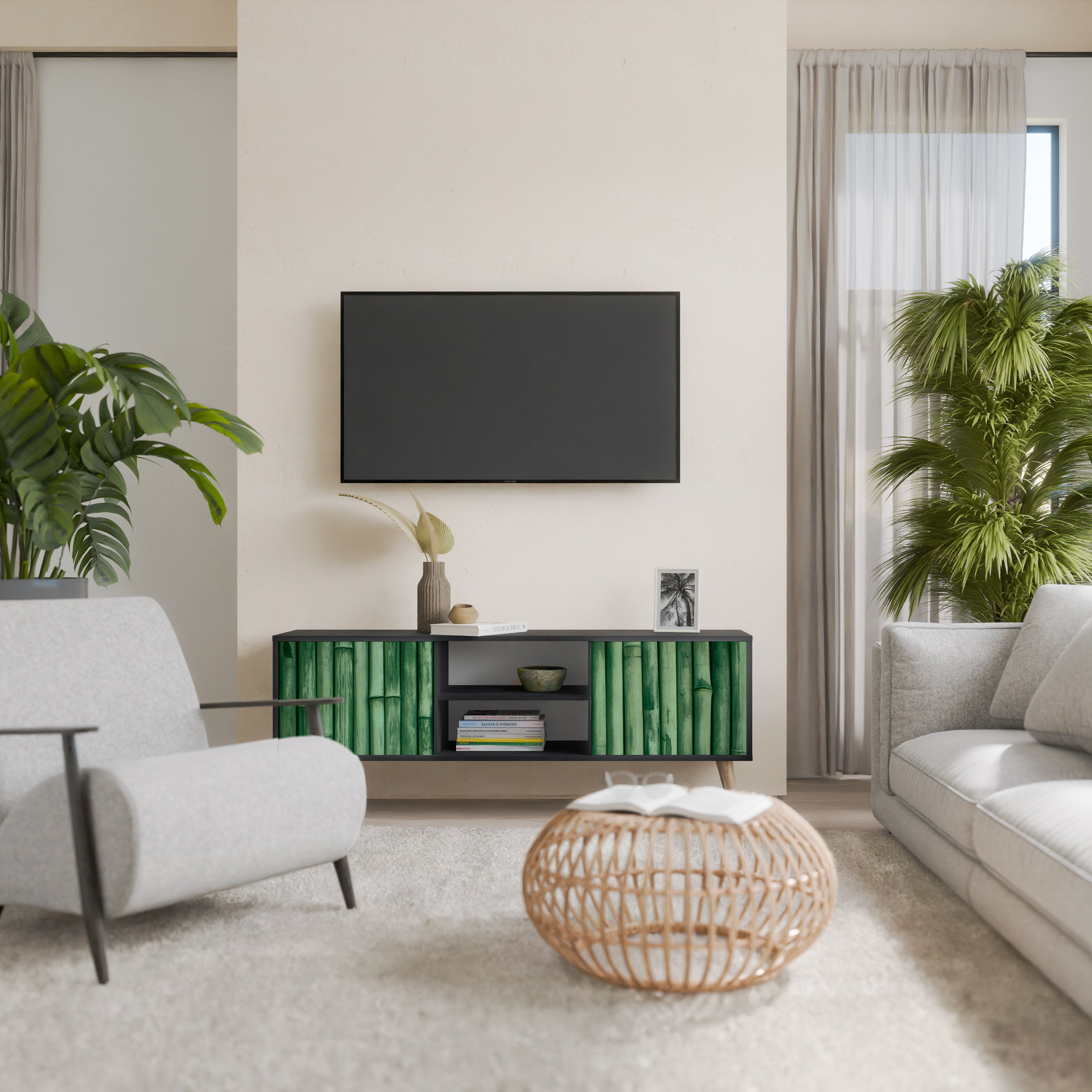 Βάση τηλεόρασης 2 θυρών NATURAL GREEN σε μαύρο φινίρισμα