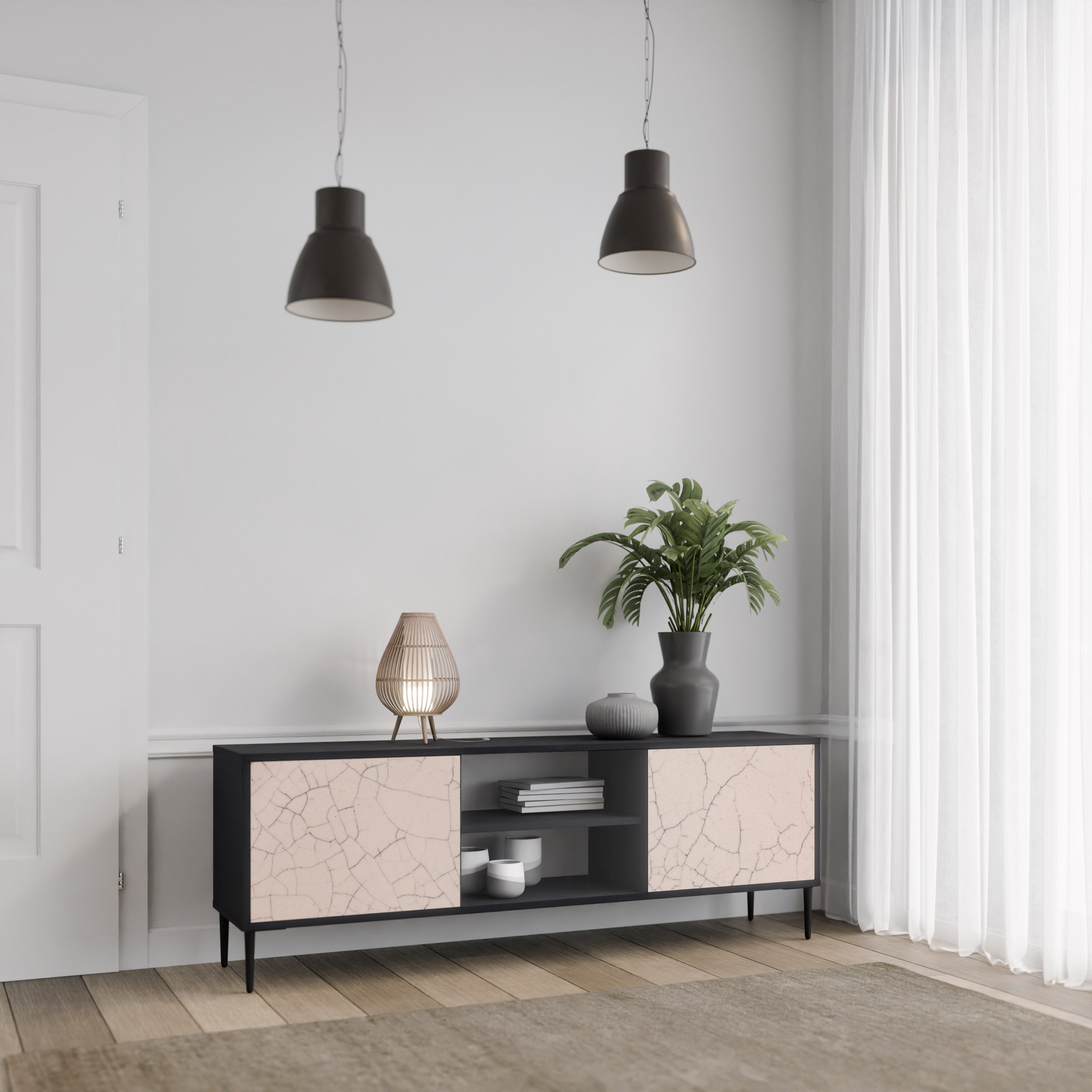 Βάση τηλεόρασης 2 θυρών CERAMIC TEXTURE σε μαύρο φινίρισμα