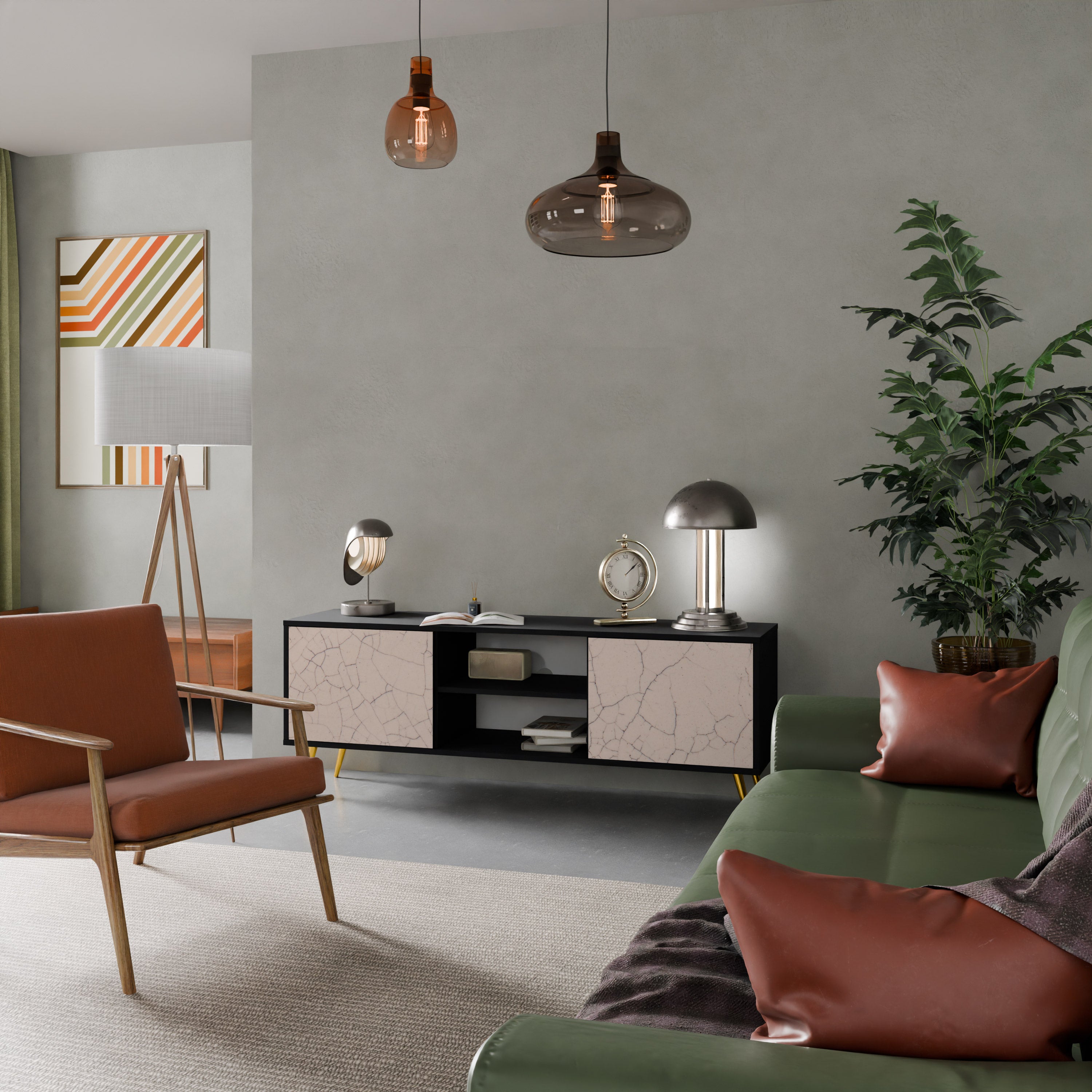 Βάση τηλεόρασης 2 θυρών CERAMIC TEXTURE σε μαύρο φινίρισμα