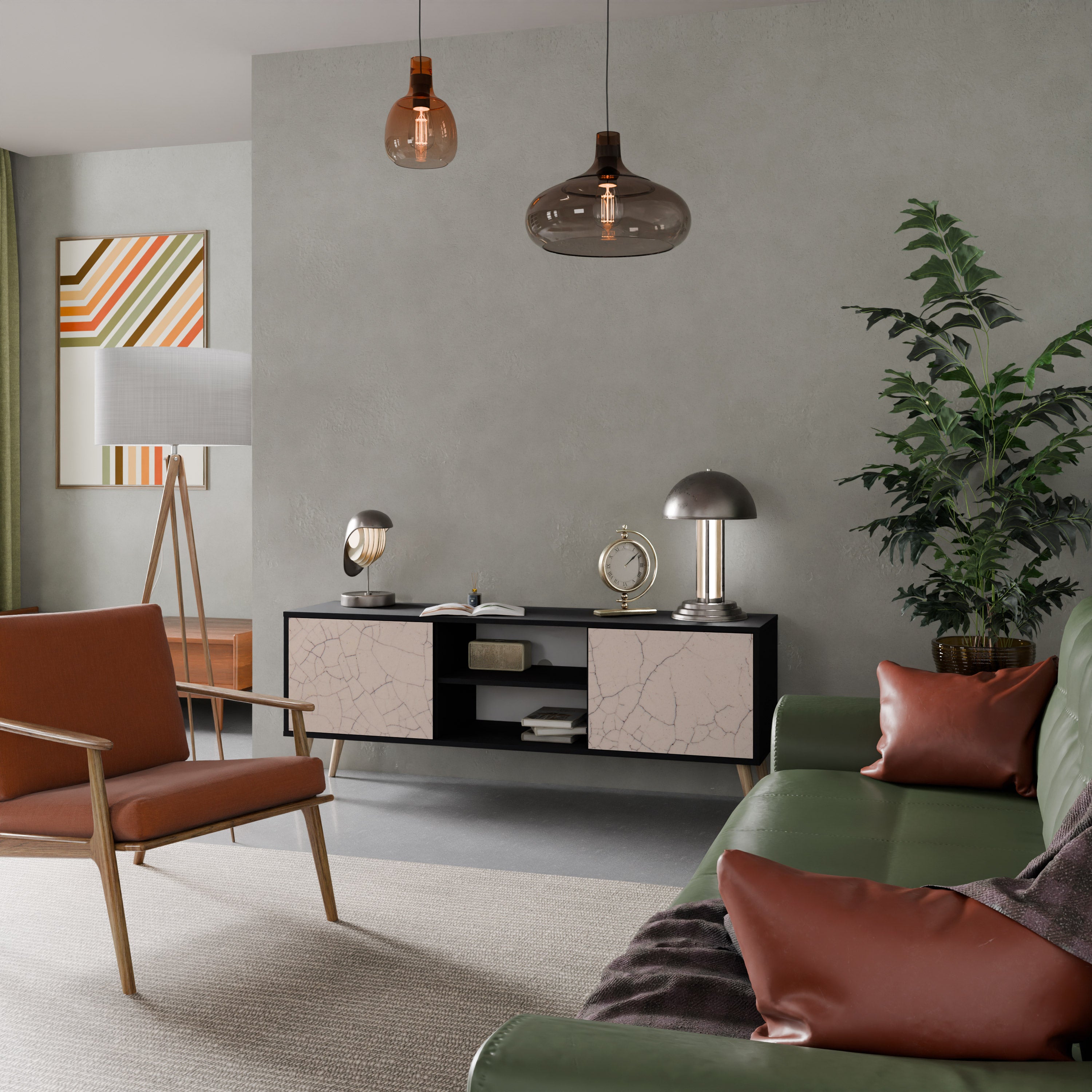 Βάση τηλεόρασης 2 θυρών CERAMIC TEXTURE σε μαύρο φινίρισμα