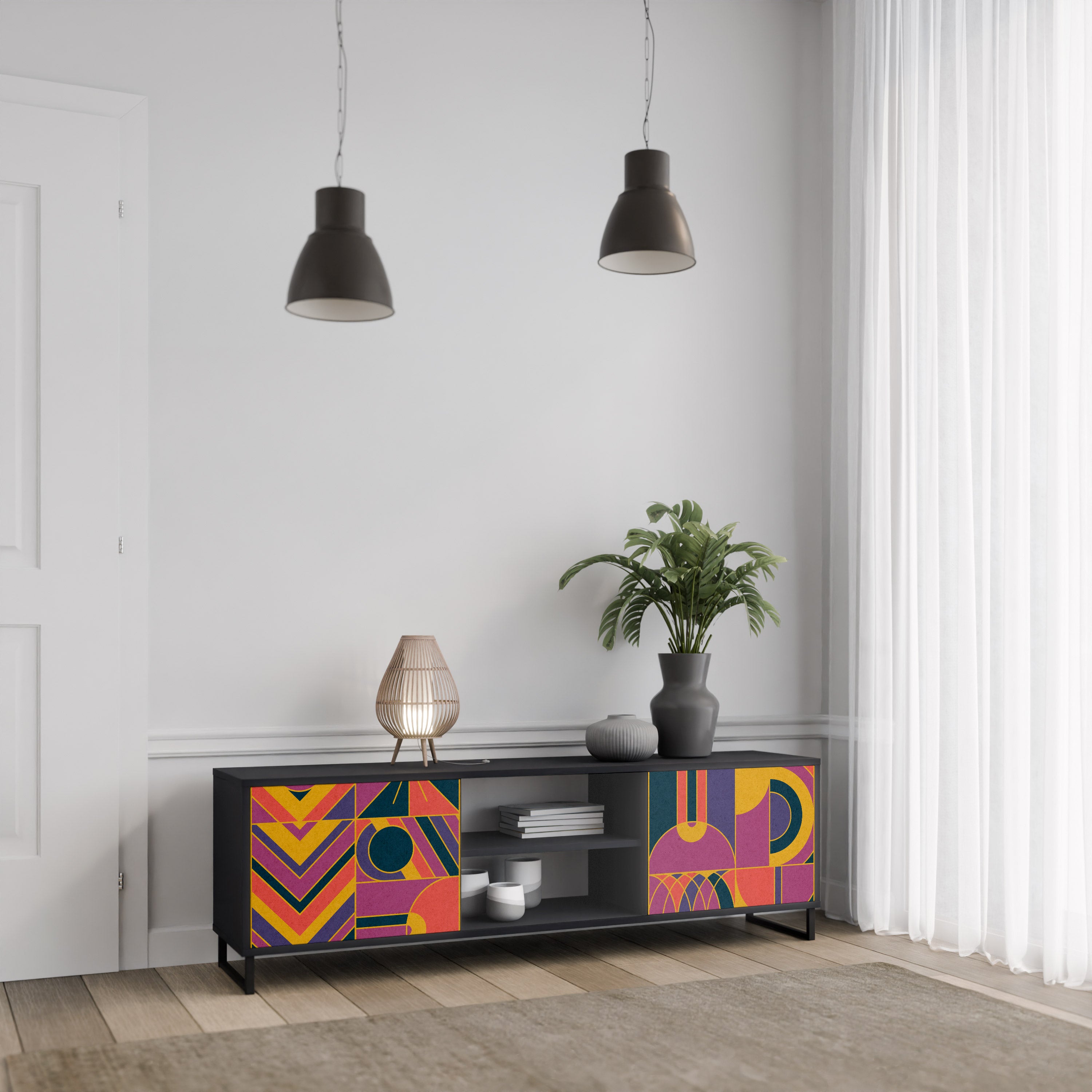 Βάση τηλεόρασης 2 θυρών ELECTRIC PATTERNS σε μαύρο φινίρισμα