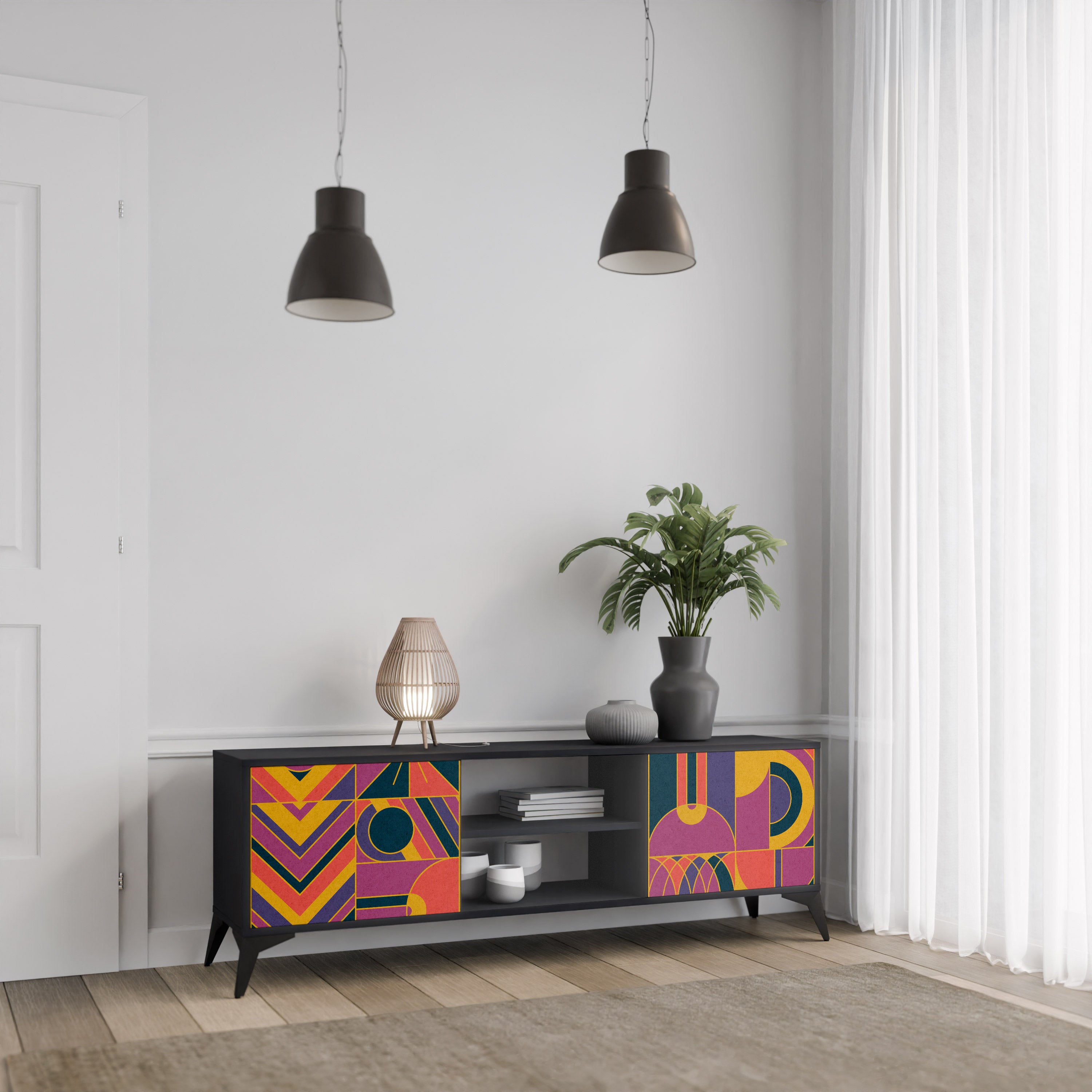 Βάση τηλεόρασης 2 θυρών ELECTRIC PATTERNS σε μαύρο φινίρισμα