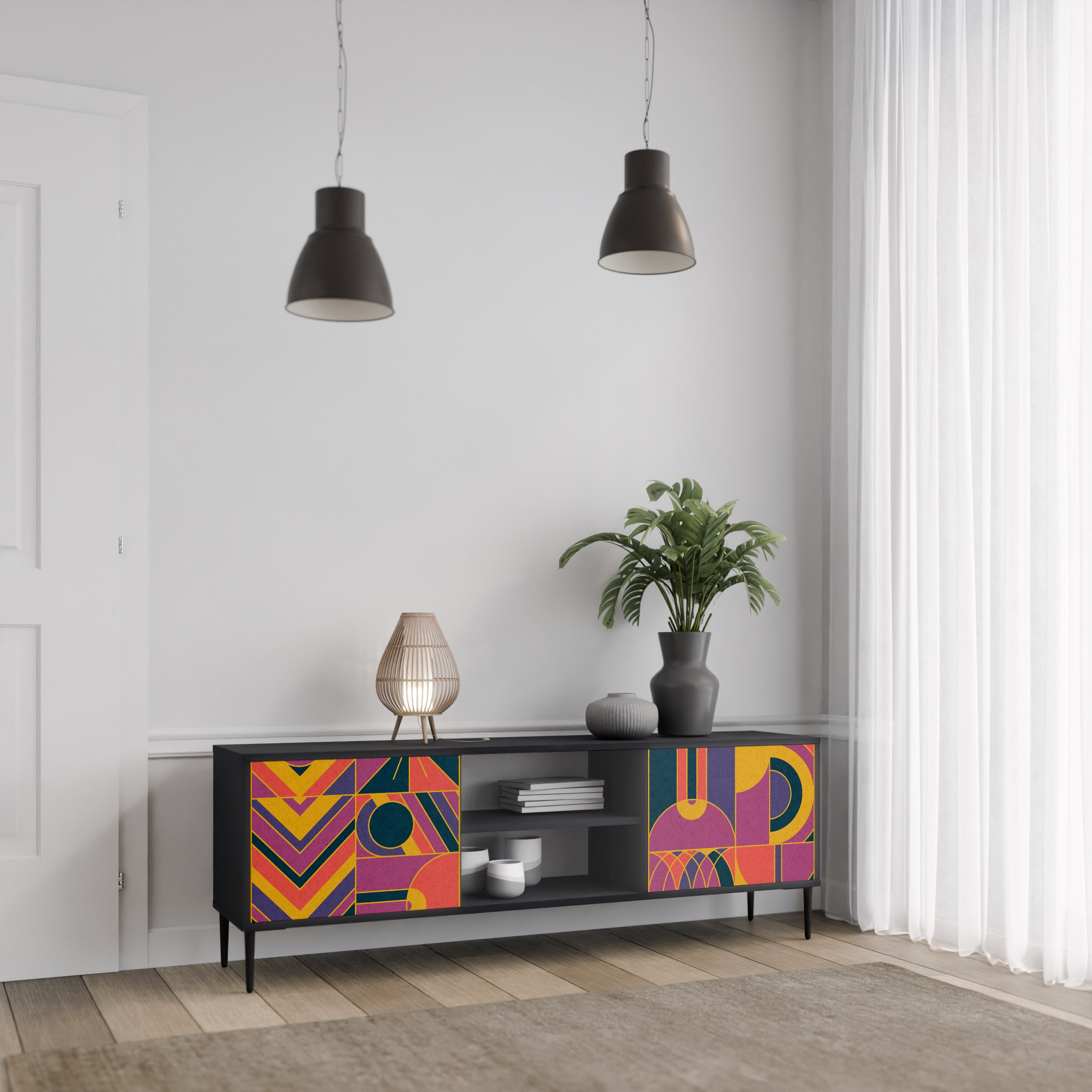 Βάση τηλεόρασης 2 θυρών ELECTRIC PATTERNS σε μαύρο φινίρισμα
