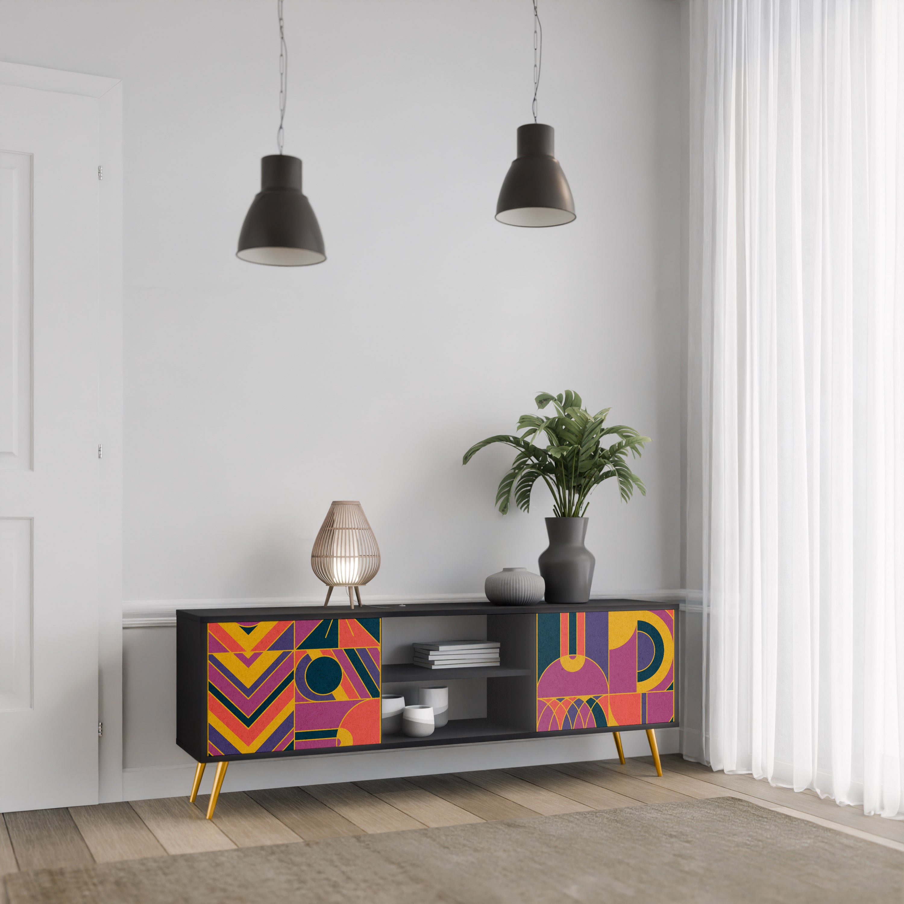 Βάση τηλεόρασης 2 θυρών ELECTRIC PATTERNS σε μαύρο φινίρισμα