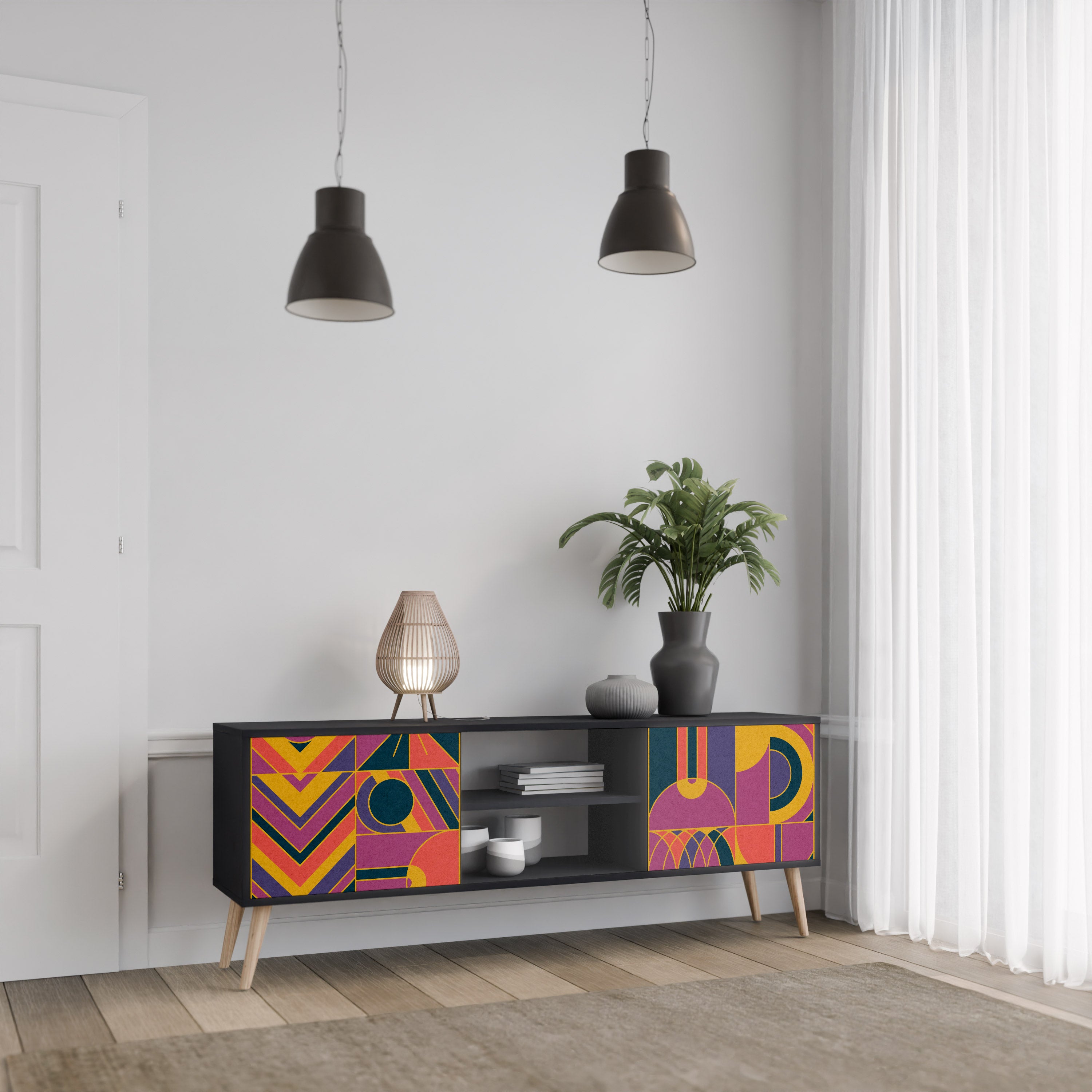 Βάση τηλεόρασης 2 θυρών ELECTRIC PATTERNS σε μαύρο φινίρισμα