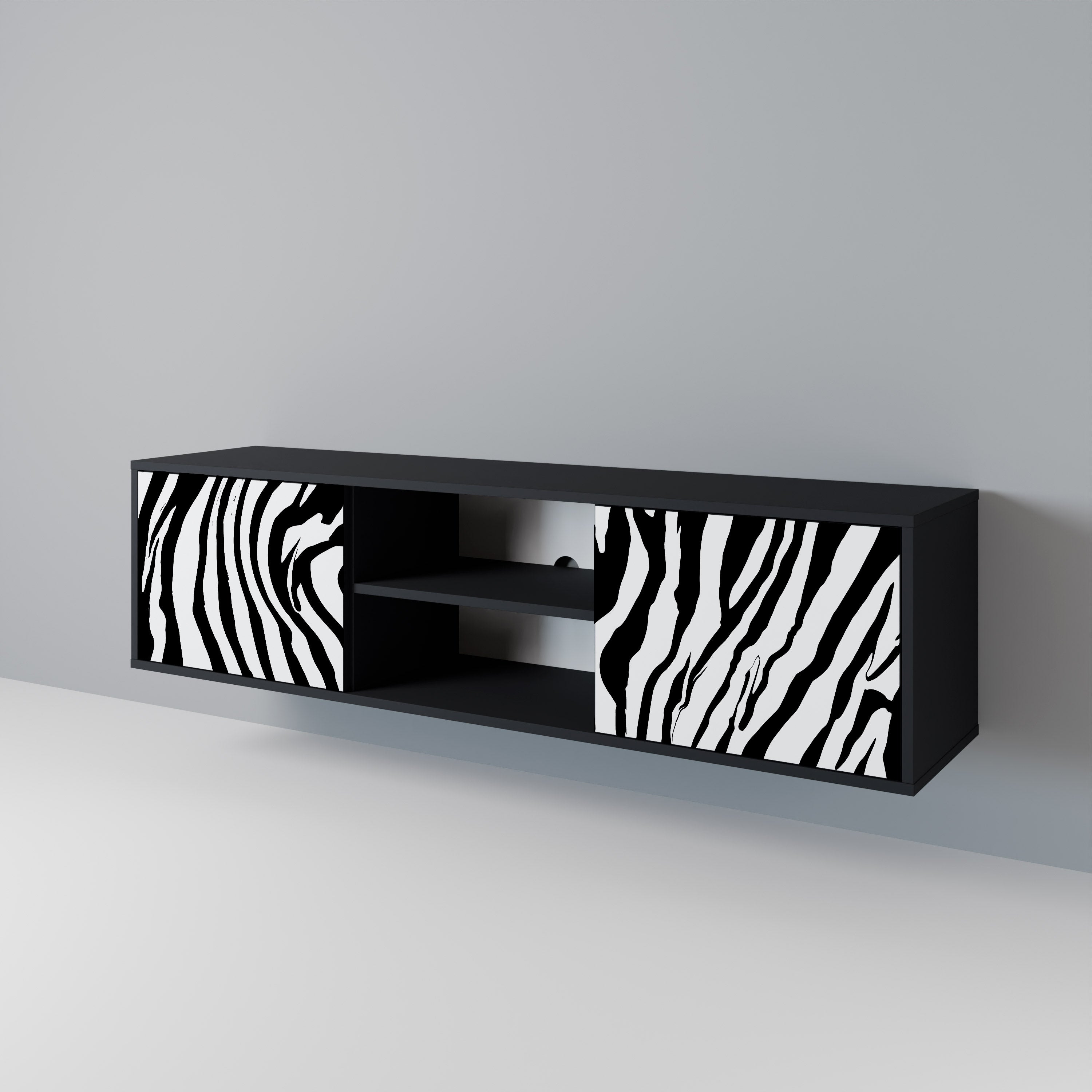 Βάση τηλεόρασης SPLENDID ZEBRA με 2 πόρτες σε μαύρο φινίρισμα