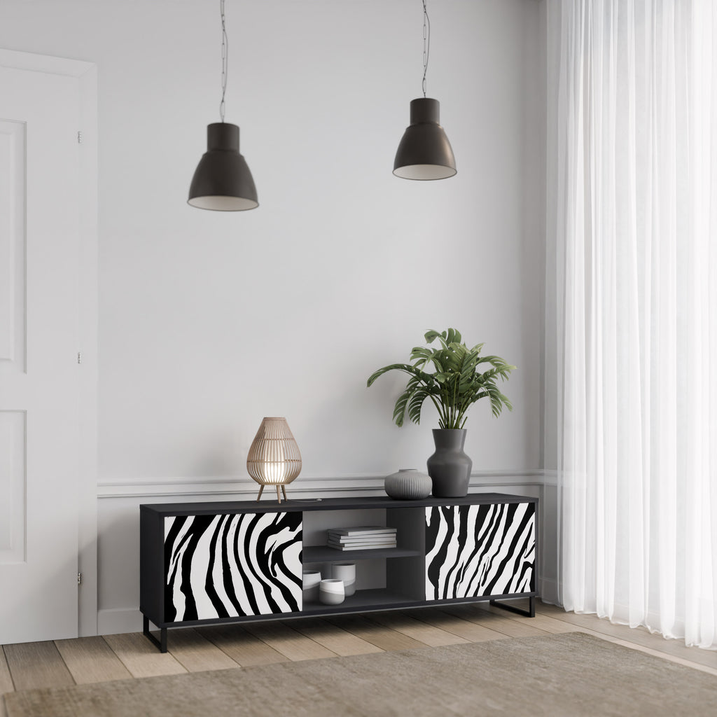 Βάση τηλεόρασης SPLENDID ZEBRA με 2 πόρτες σε μαύρο φινίρισμα