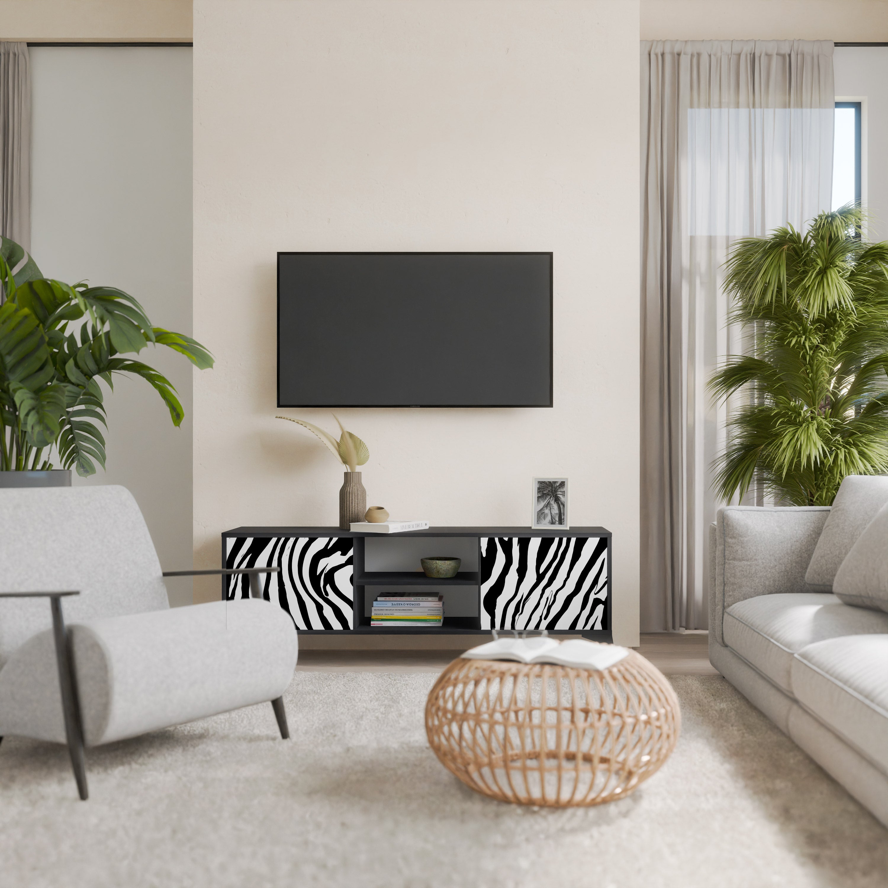 Βάση τηλεόρασης SPLENDID ZEBRA με 2 πόρτες σε μαύρο φινίρισμα