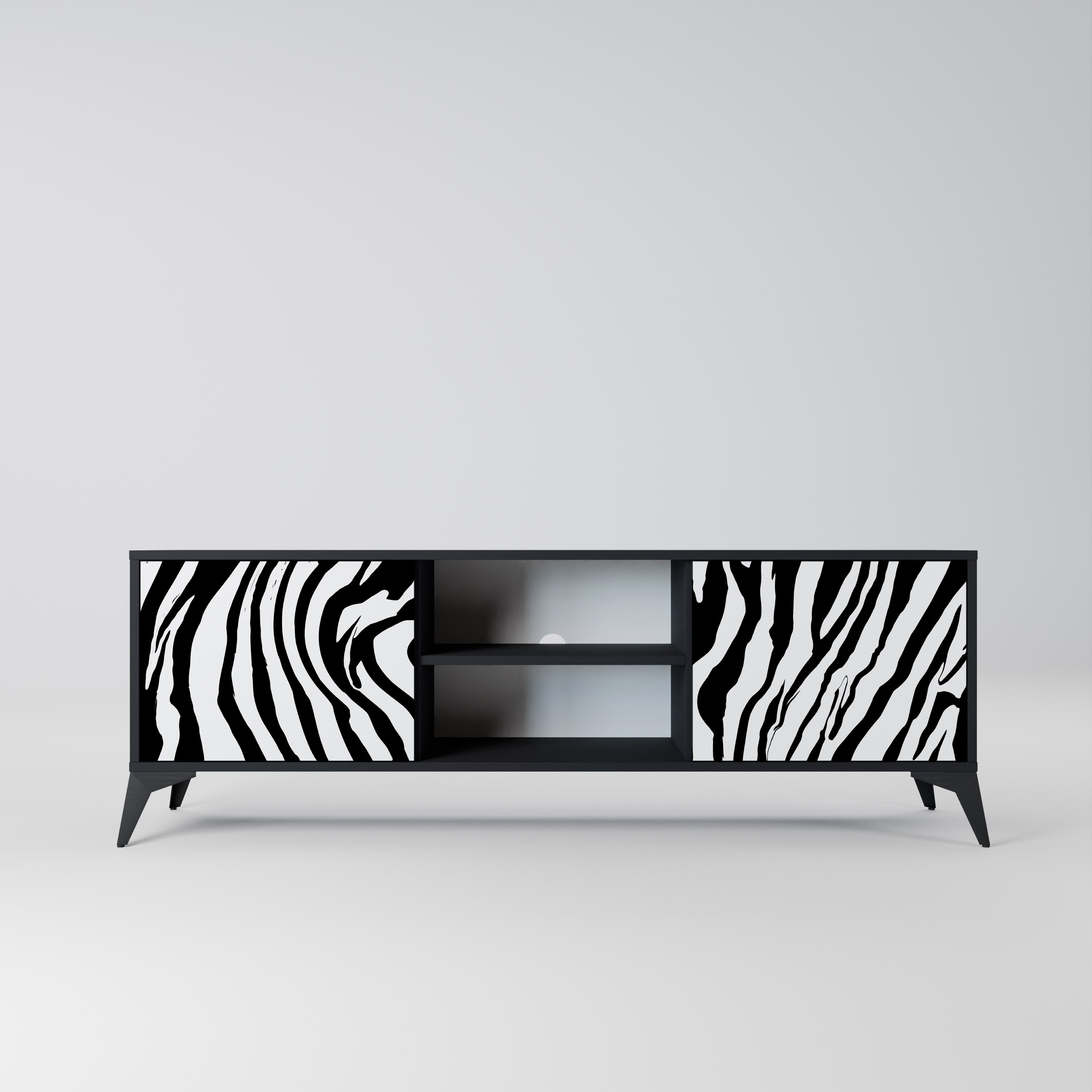 Βάση τηλεόρασης SPLENDID ZEBRA με 2 πόρτες σε μαύρο φινίρισμα