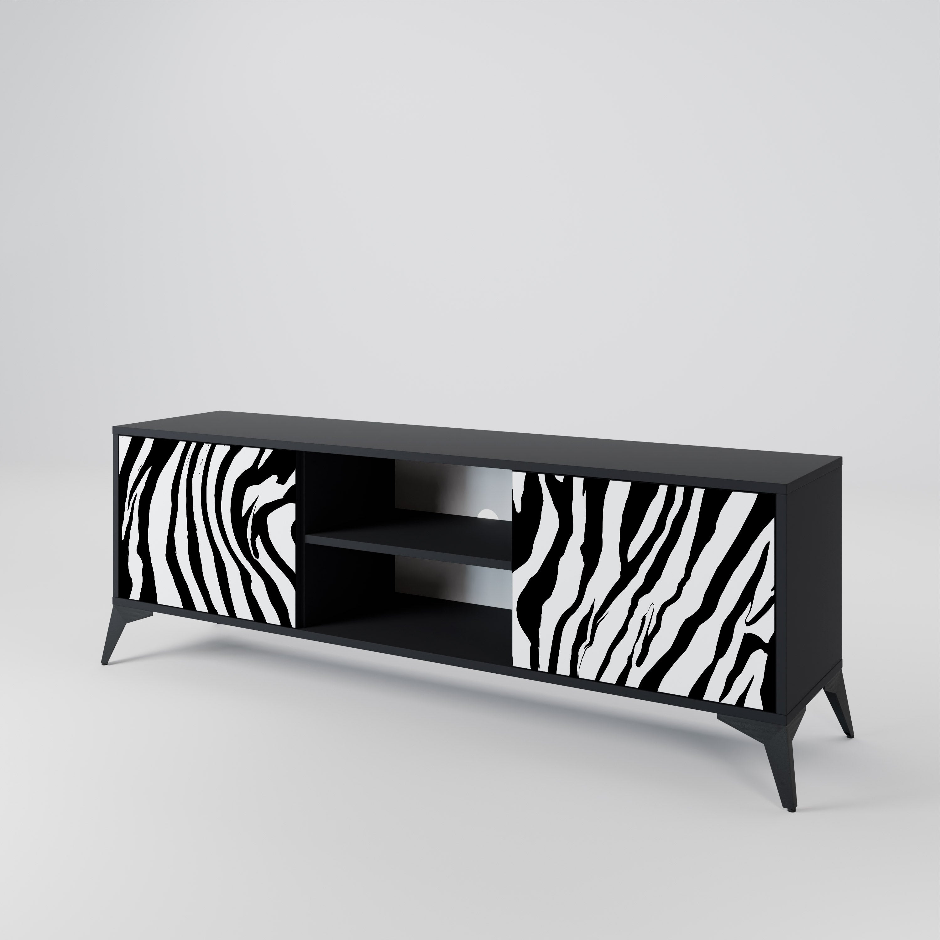 Βάση τηλεόρασης SPLENDID ZEBRA με 2 πόρτες σε μαύρο φινίρισμα