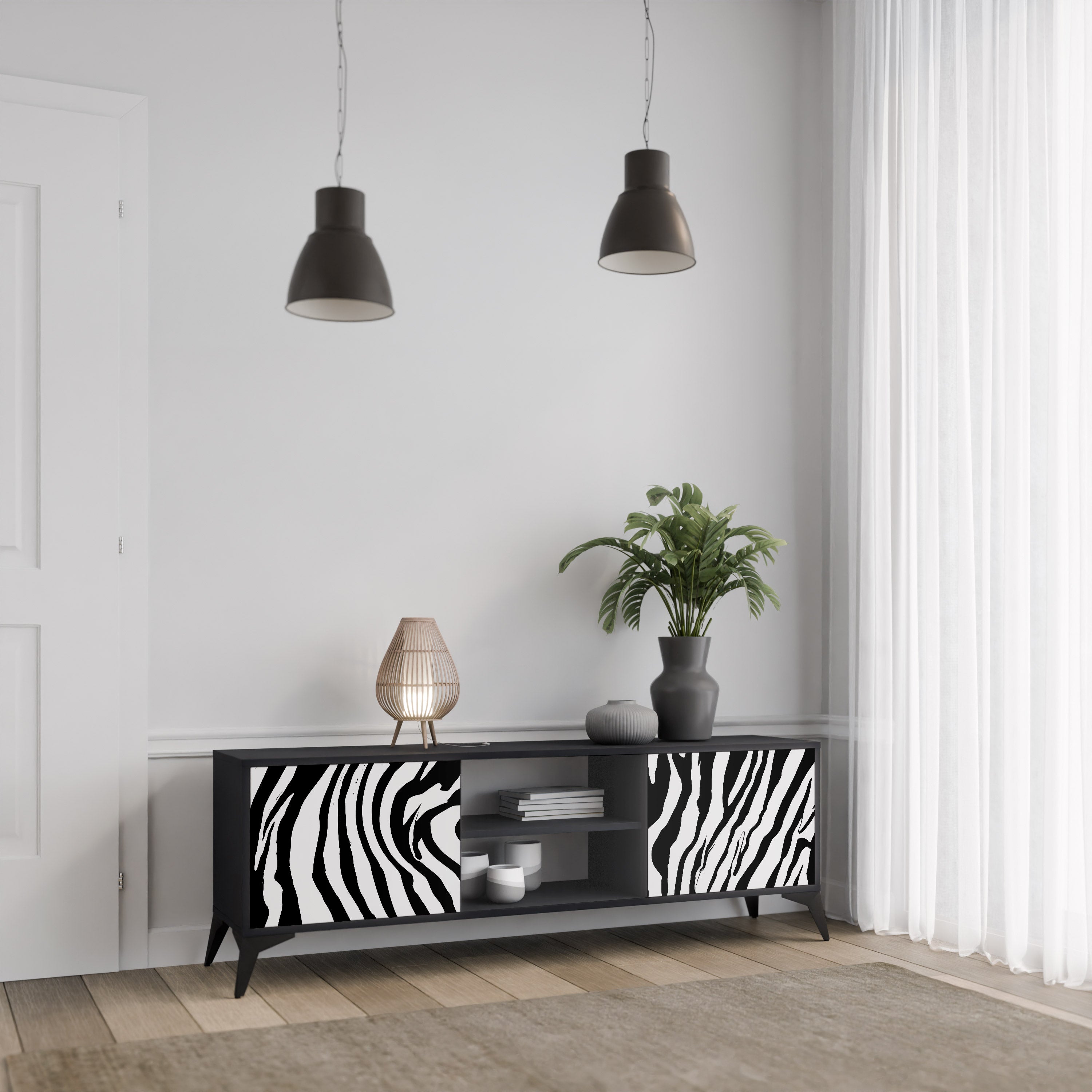 Βάση τηλεόρασης SPLENDID ZEBRA με 2 πόρτες σε μαύρο φινίρισμα