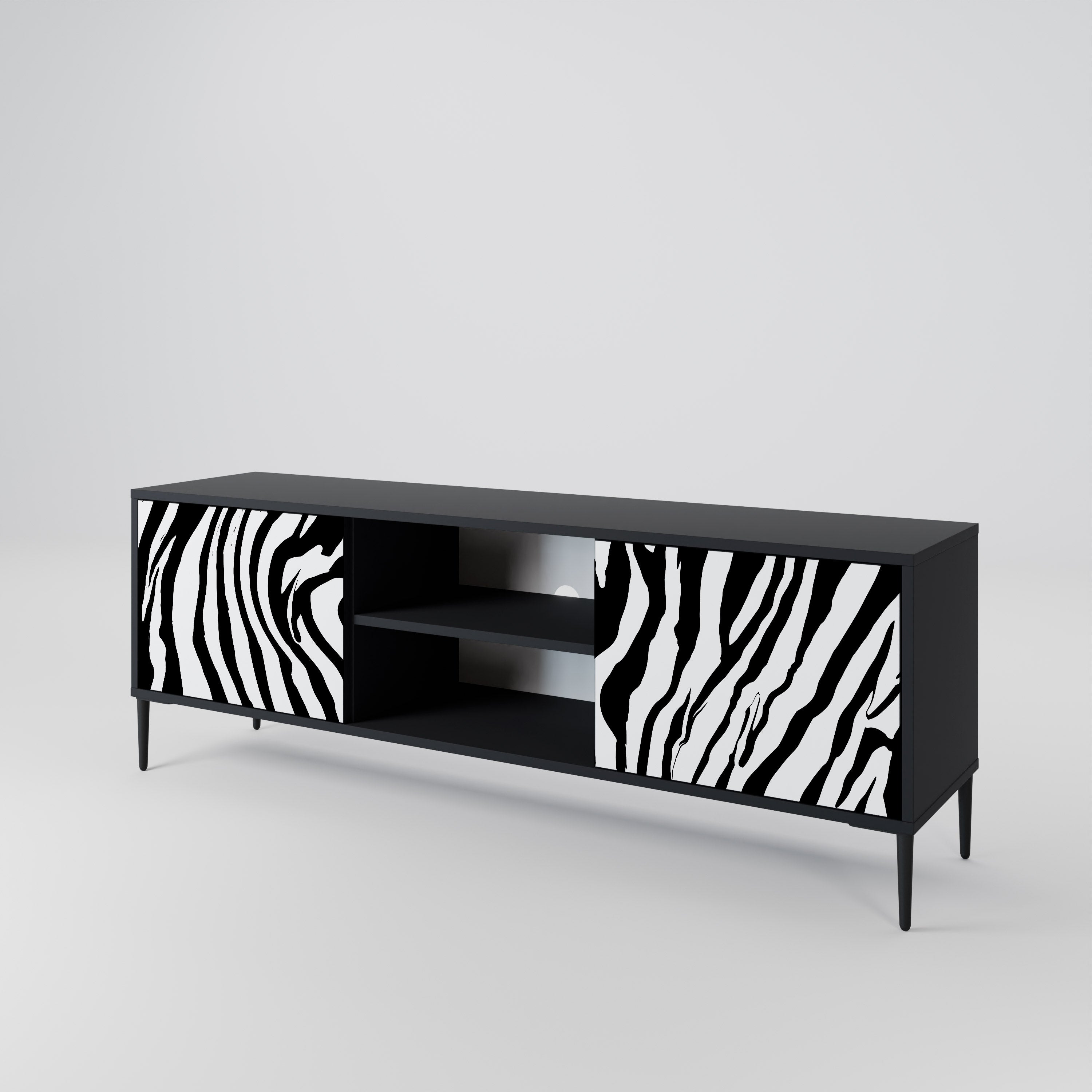 Βάση τηλεόρασης SPLENDID ZEBRA με 2 πόρτες σε μαύρο φινίρισμα