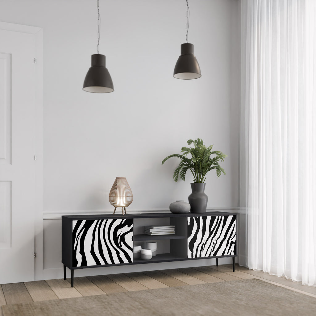 Βάση τηλεόρασης SPLENDID ZEBRA με 2 πόρτες σε μαύρο φινίρισμα
