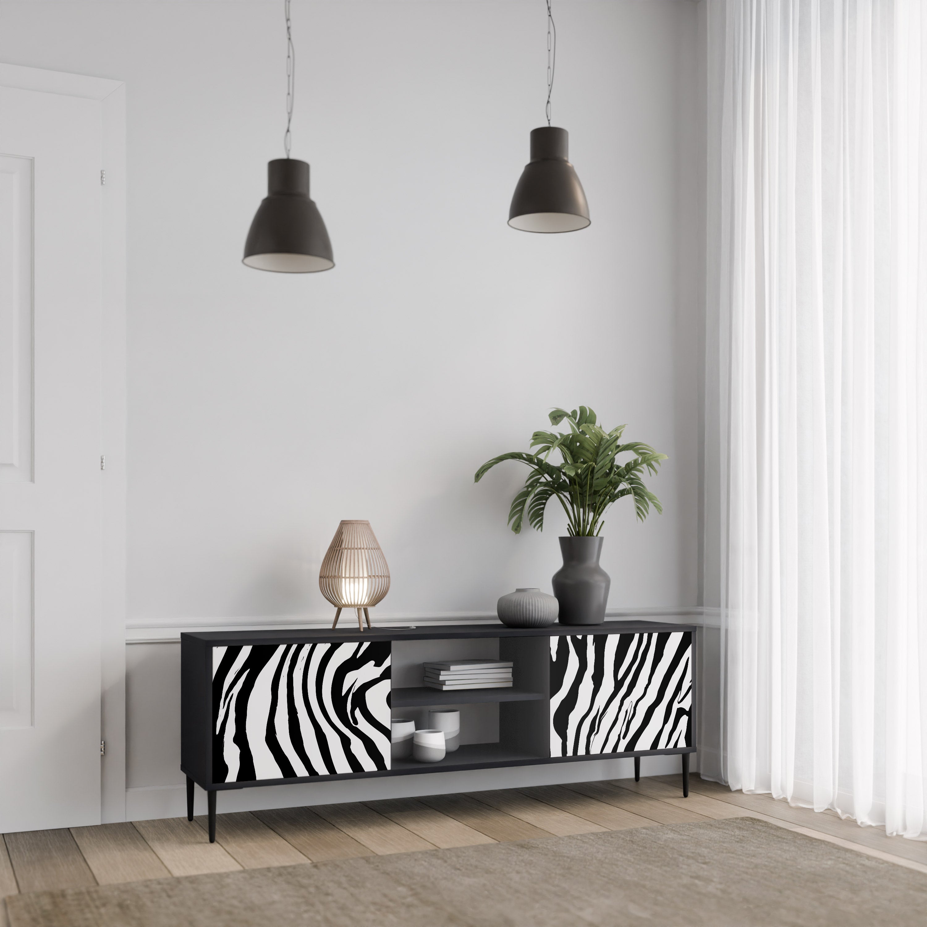 Βάση τηλεόρασης SPLENDID ZEBRA με 2 πόρτες σε μαύρο φινίρισμα