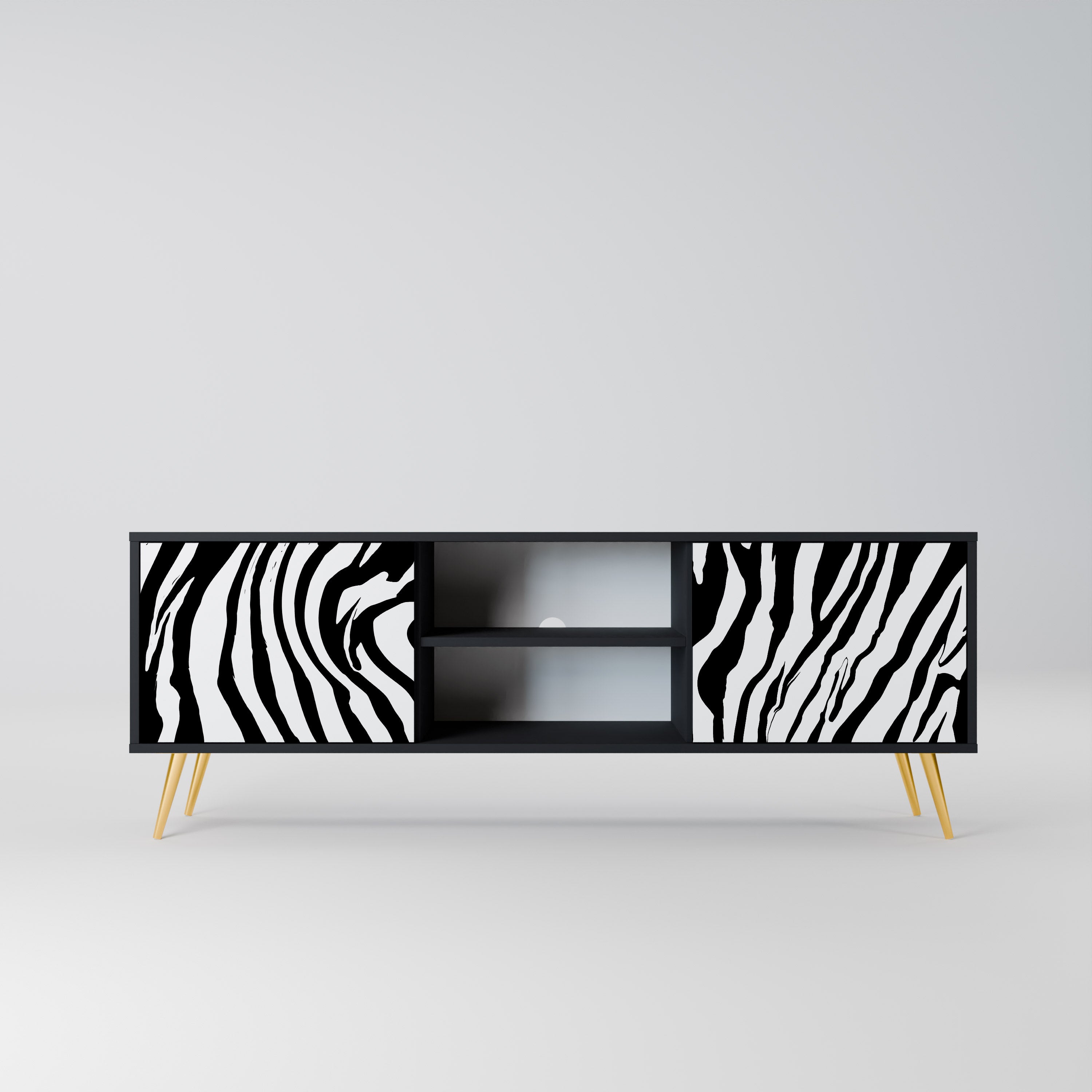 Βάση τηλεόρασης SPLENDID ZEBRA με 2 πόρτες σε μαύρο φινίρισμα