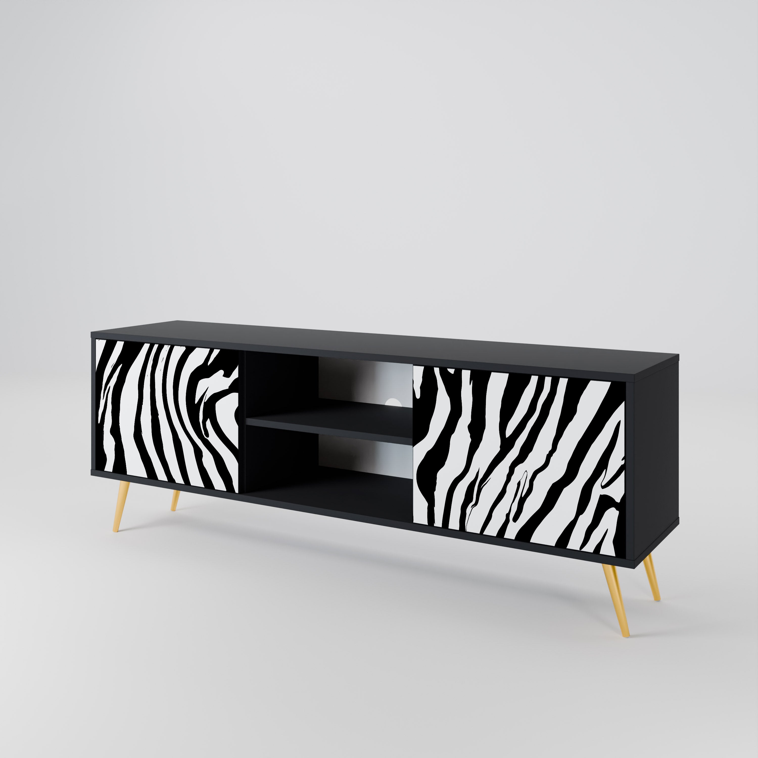Βάση τηλεόρασης SPLENDID ZEBRA με 2 πόρτες σε μαύρο φινίρισμα
