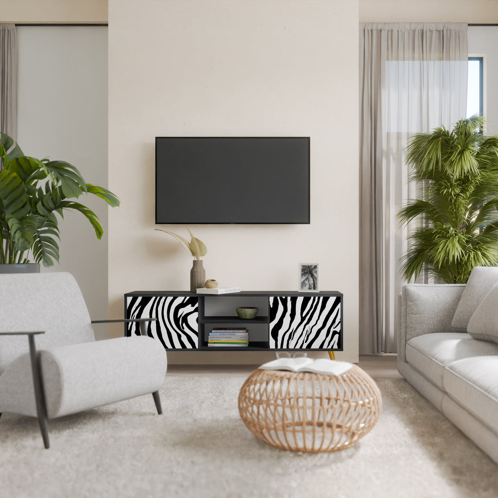 Βάση τηλεόρασης SPLENDID ZEBRA με 2 πόρτες σε μαύρο φινίρισμα