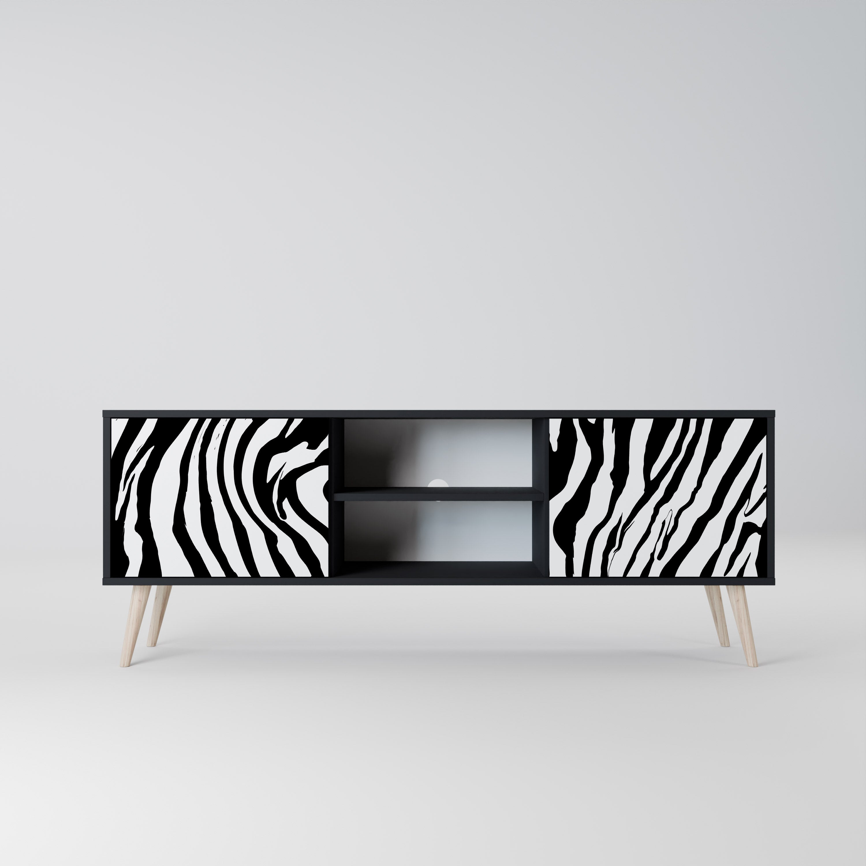Βάση τηλεόρασης SPLENDID ZEBRA με 2 πόρτες σε μαύρο φινίρισμα