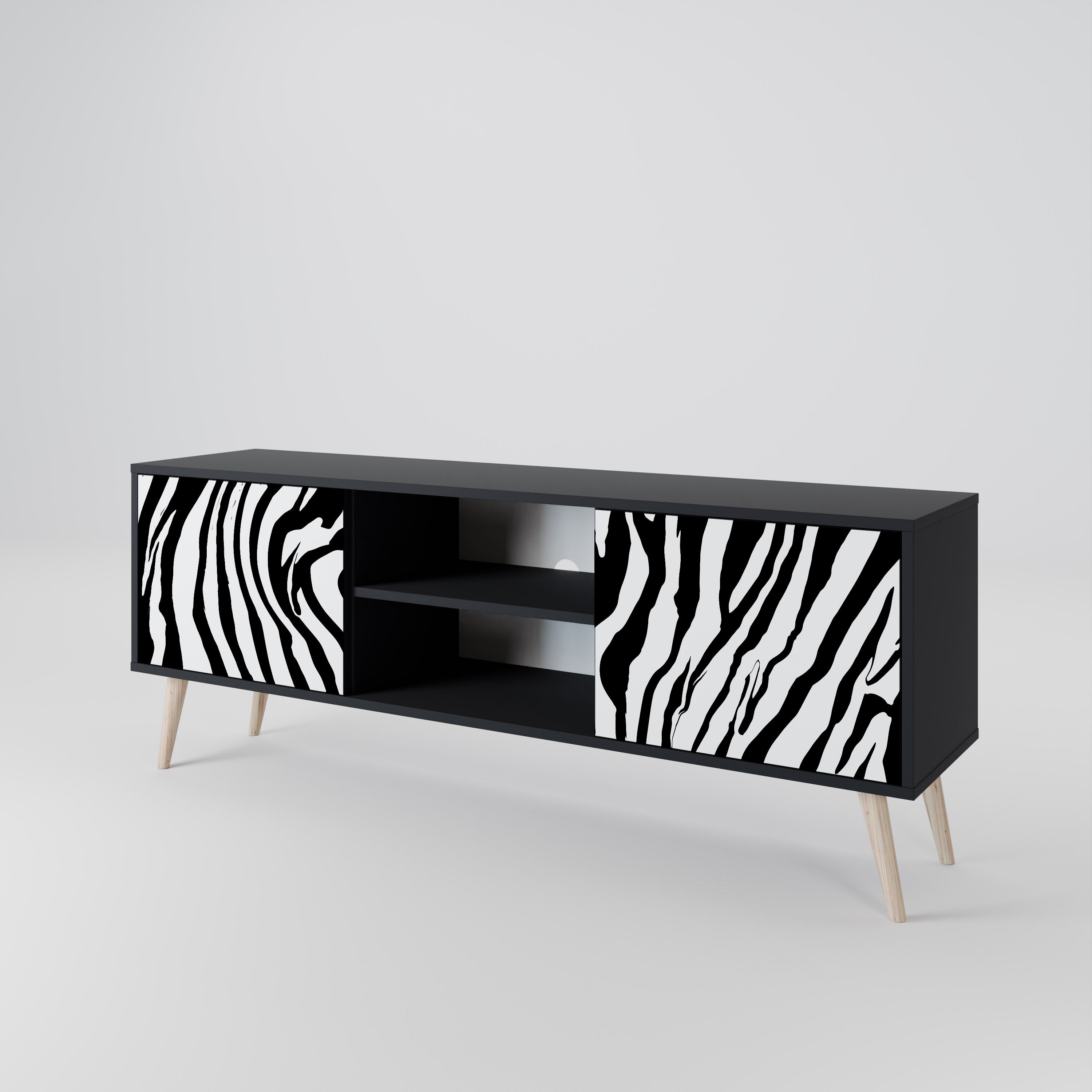Βάση τηλεόρασης SPLENDID ZEBRA με 2 πόρτες σε μαύρο φινίρισμα