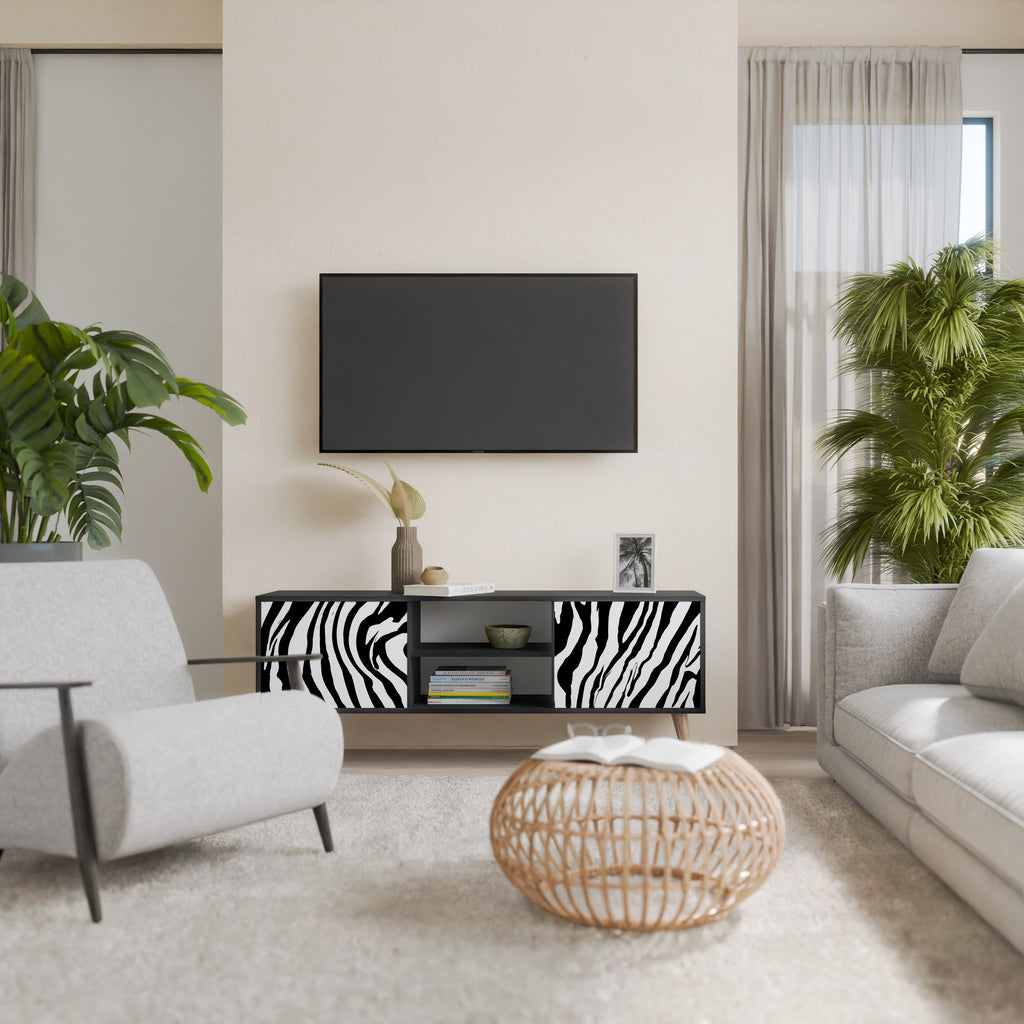 Βάση τηλεόρασης SPLENDID ZEBRA με 2 πόρτες σε μαύρο φινίρισμα