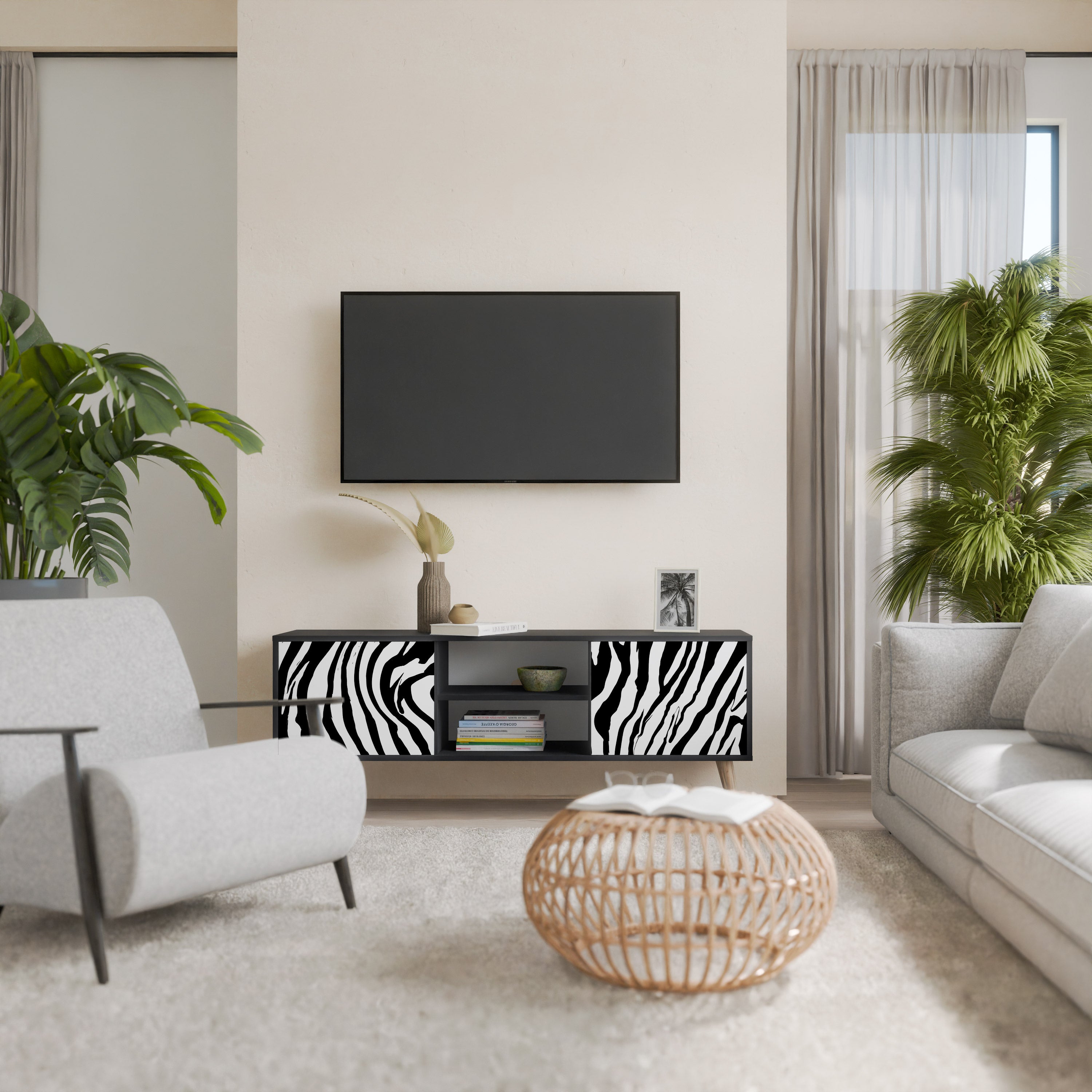 Βάση τηλεόρασης SPLENDID ZEBRA με 2 πόρτες σε μαύρο φινίρισμα