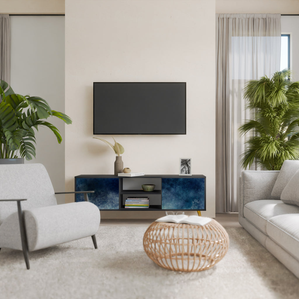 CELESTIAL FALL 2-Door TV Stand in Black Finish