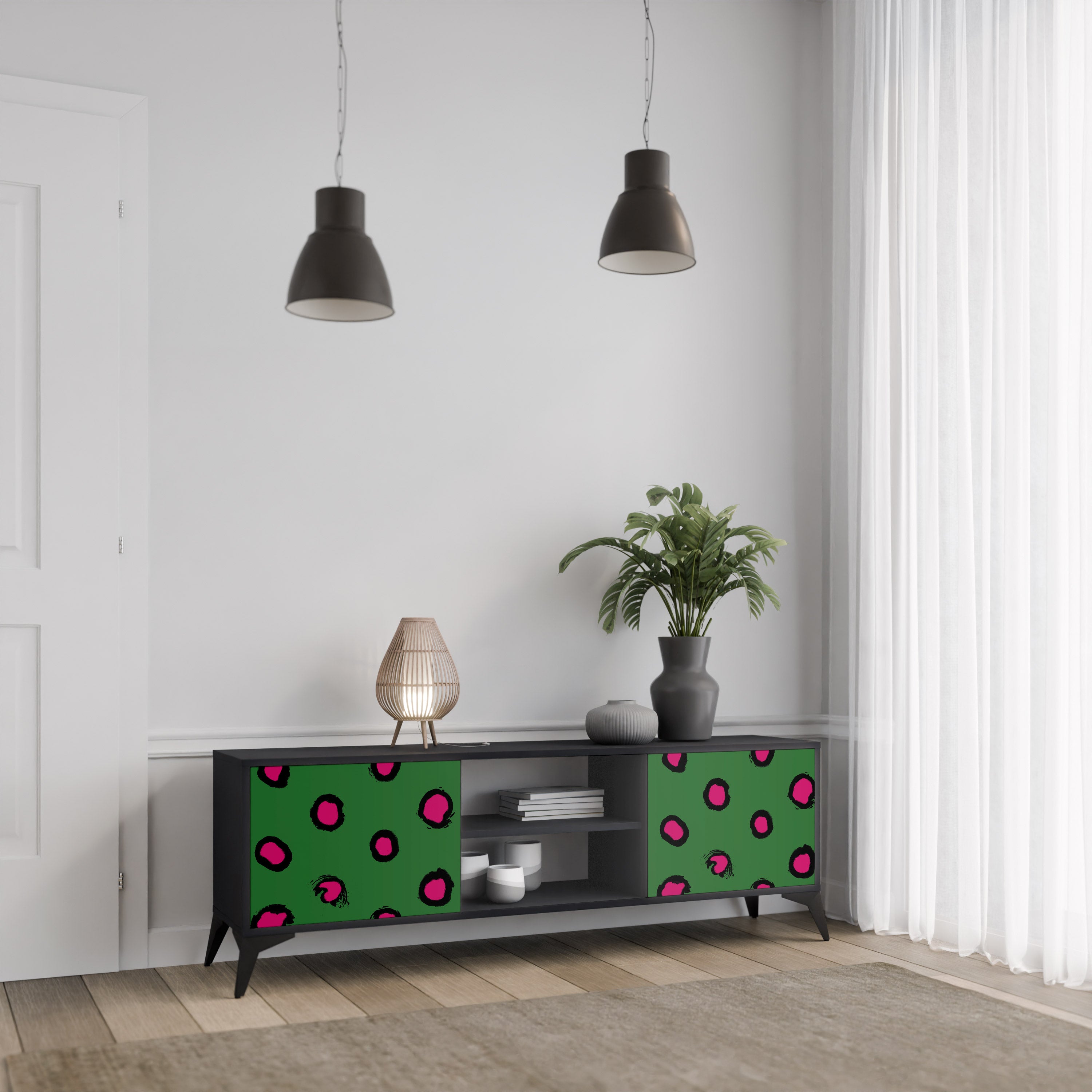 Βάση τηλεόρασης FUNKY SPOTS με 2 πόρτες σε μαύρο φινίρισμα