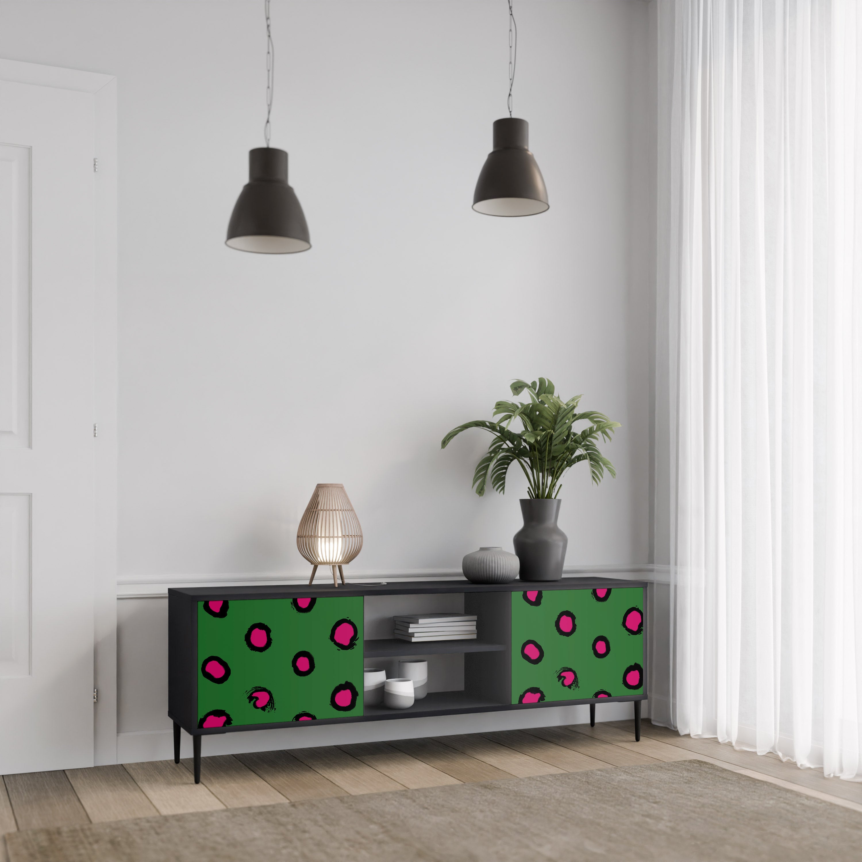 Βάση τηλεόρασης FUNKY SPOTS με 2 πόρτες σε μαύρο φινίρισμα
