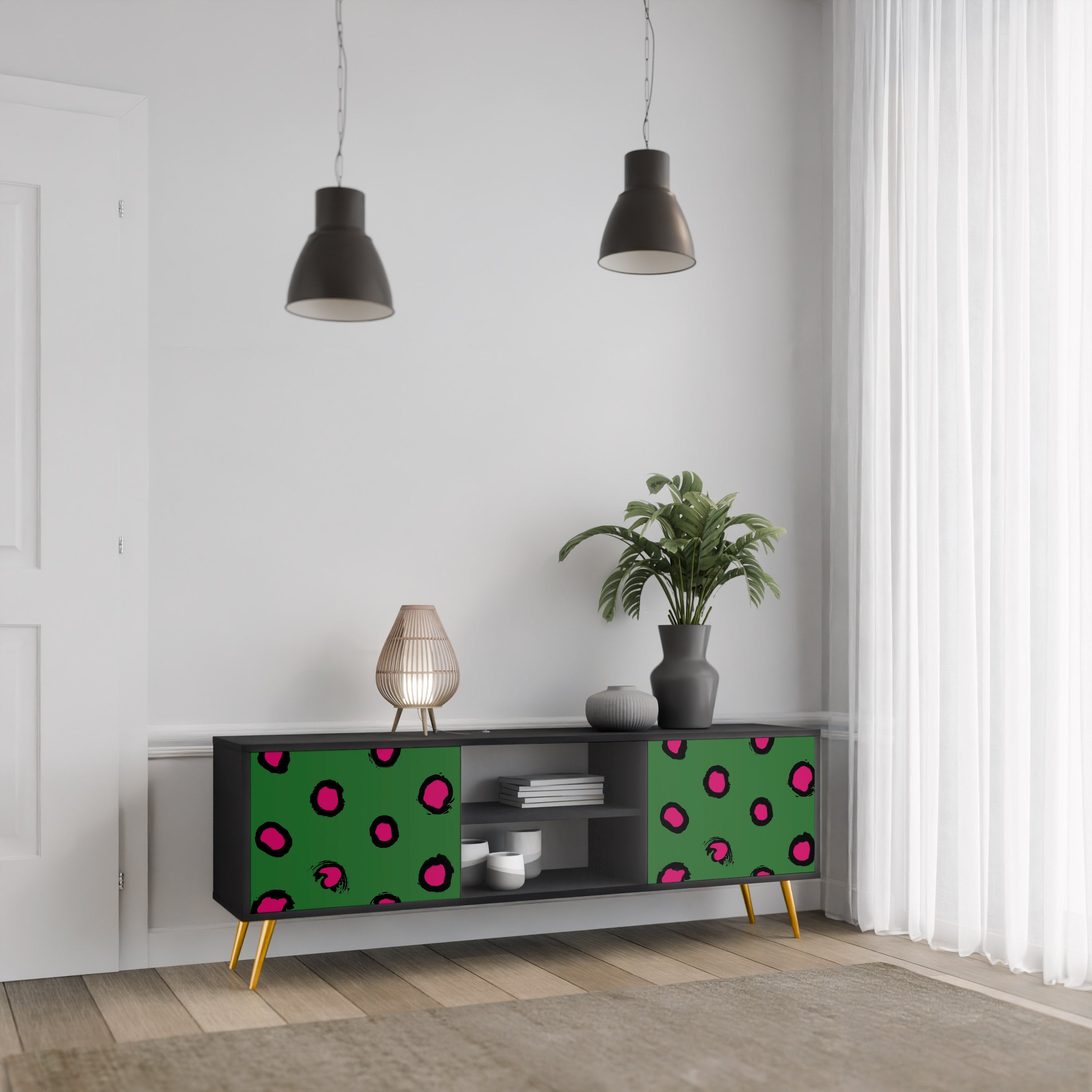 Βάση τηλεόρασης FUNKY SPOTS με 2 πόρτες σε μαύρο φινίρισμα