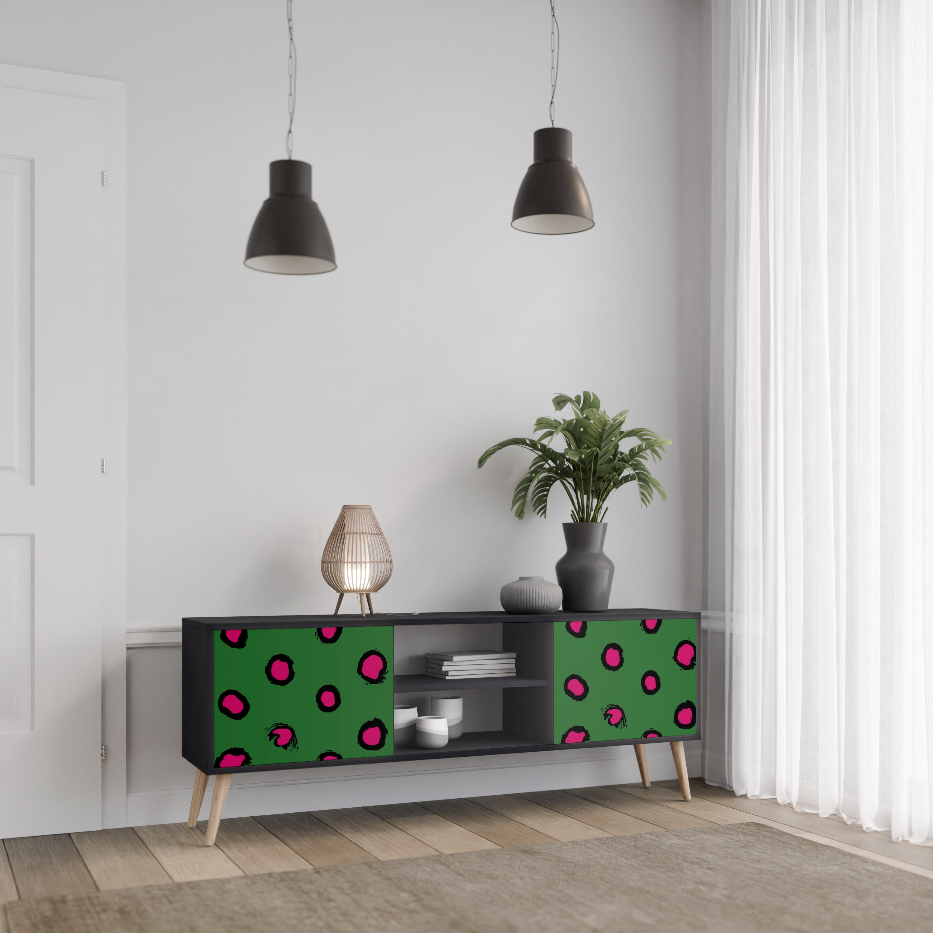 Βάση τηλεόρασης FUNKY SPOTS με 2 πόρτες σε μαύρο φινίρισμα
