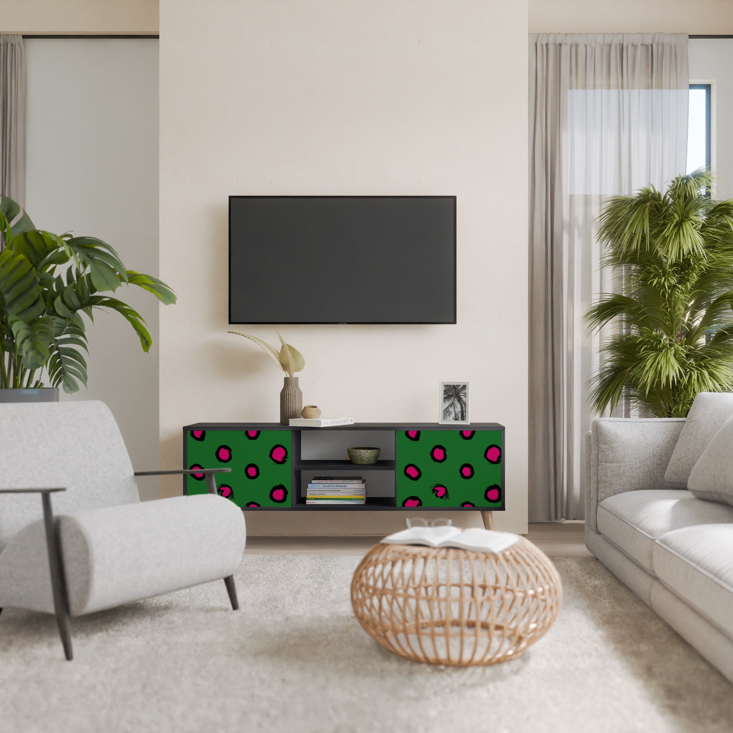 Βάση τηλεόρασης FUNKY SPOTS με 2 πόρτες σε μαύρο φινίρισμα