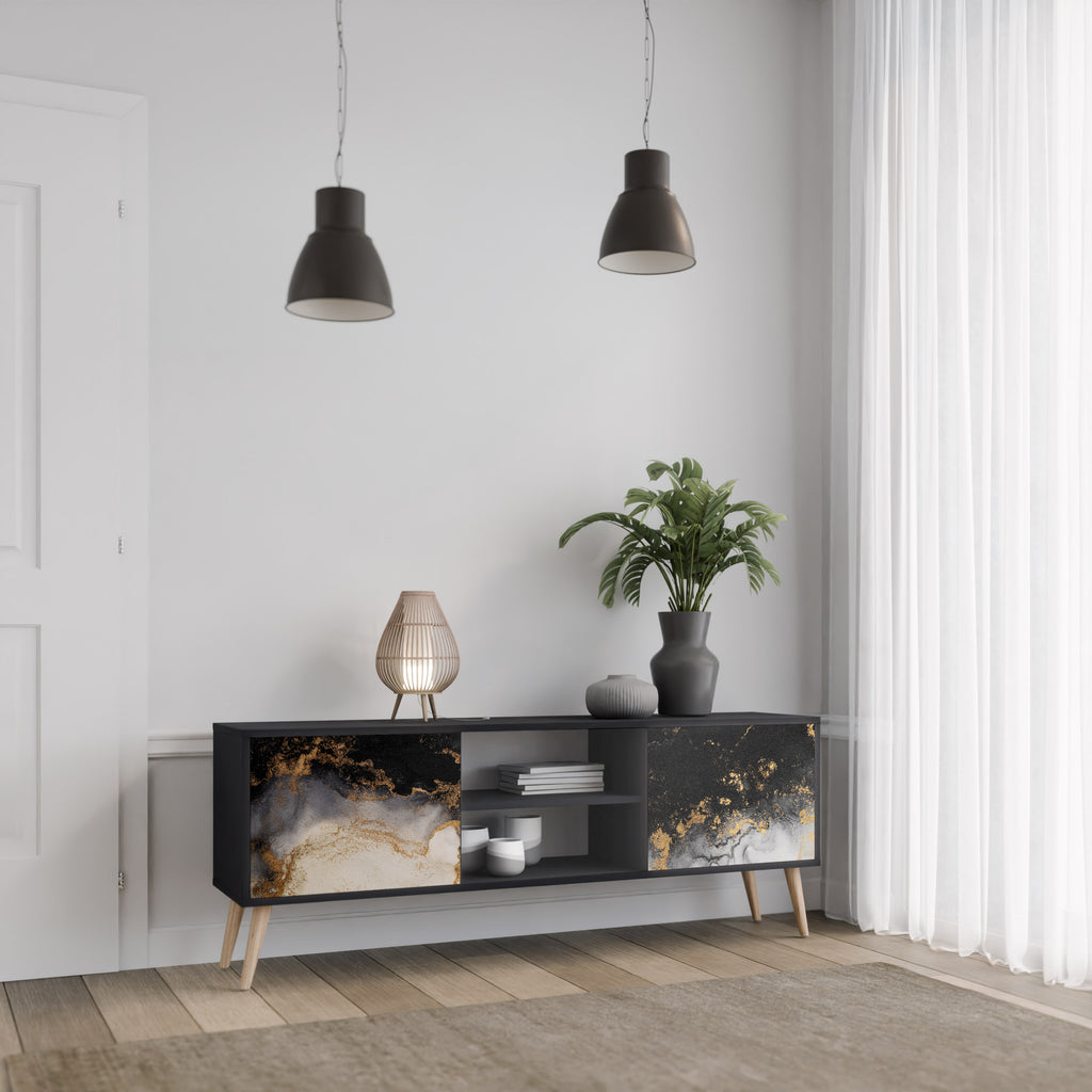 Βάση τηλεόρασης MARBLE OF TOMMORROW με 2 πόρτες σε μαύρο φινίρισμα
