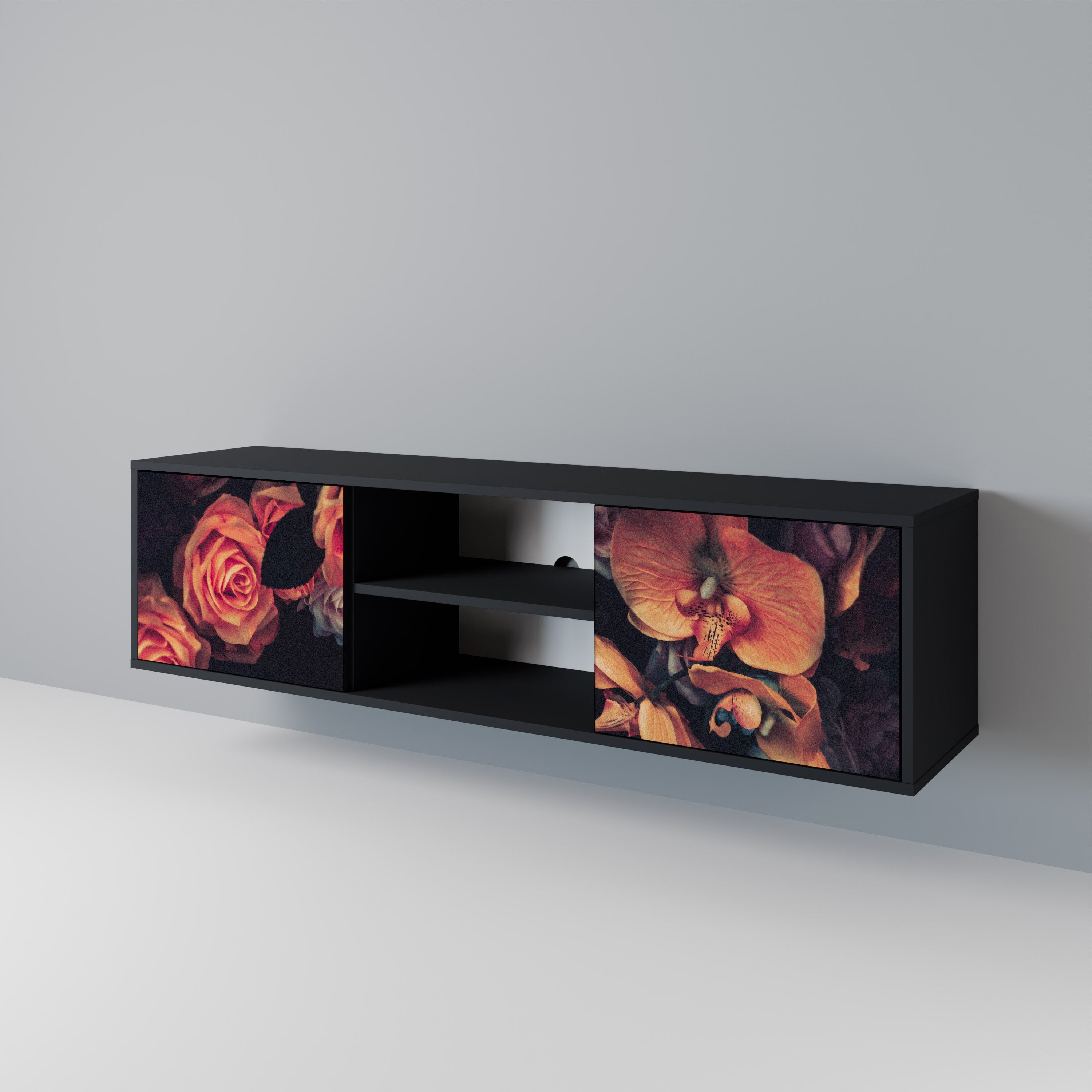 NEVERENDING BLOOM 2-Door TV Stand in Black Finish