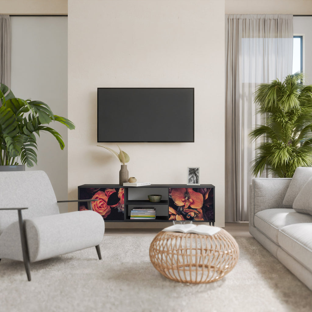 NEVERENDING BLOOM 2-Door TV Stand in Black Finish