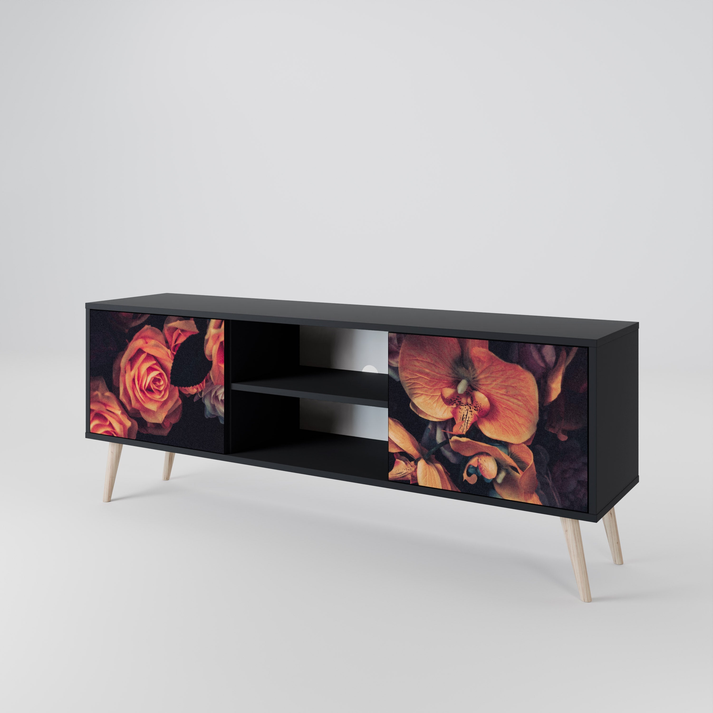 NEVERENDING BLOOM 2-Door TV Stand in Black Finish
