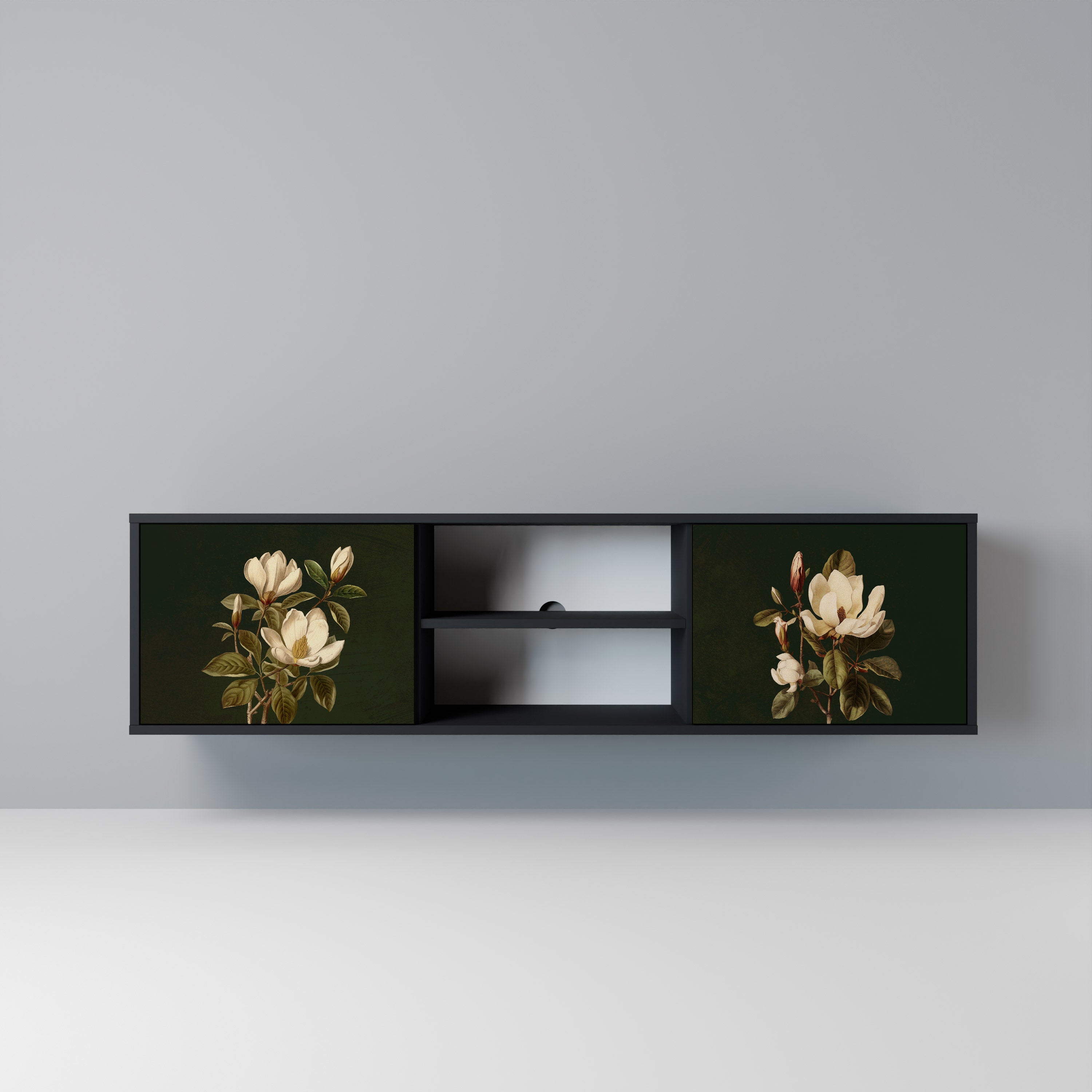 Βάση τηλεόρασης FLORAL NOIR με 2 πόρτες σε μαύρο φινίρισμα