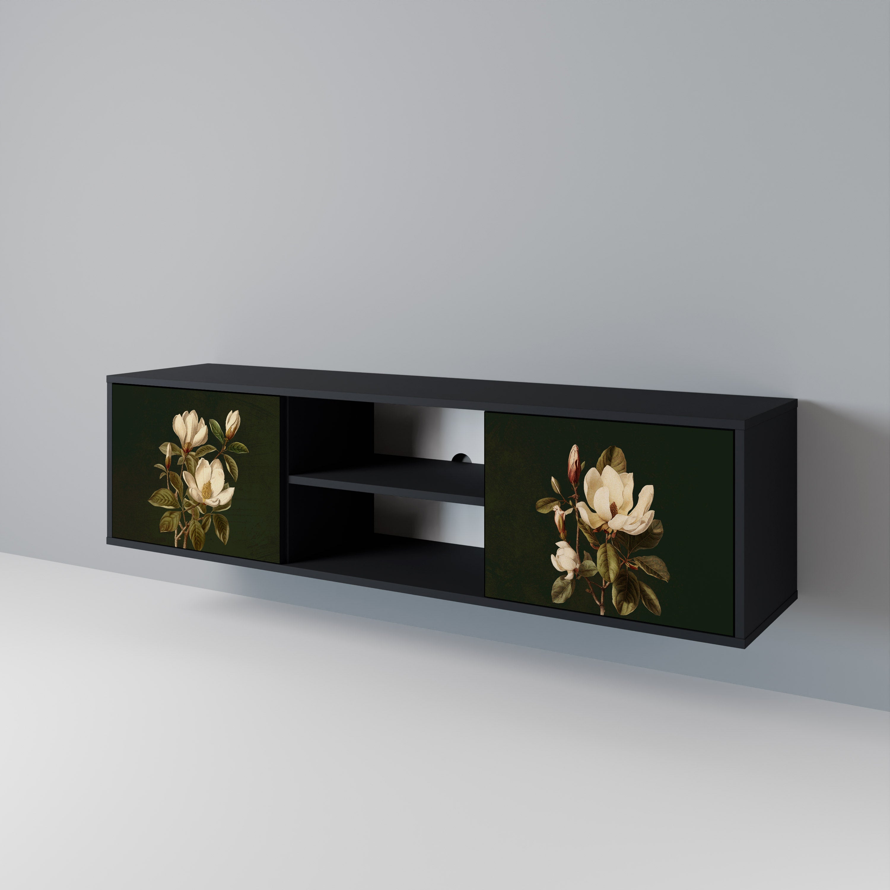 Βάση τηλεόρασης FLORAL NOIR με 2 πόρτες σε μαύρο φινίρισμα