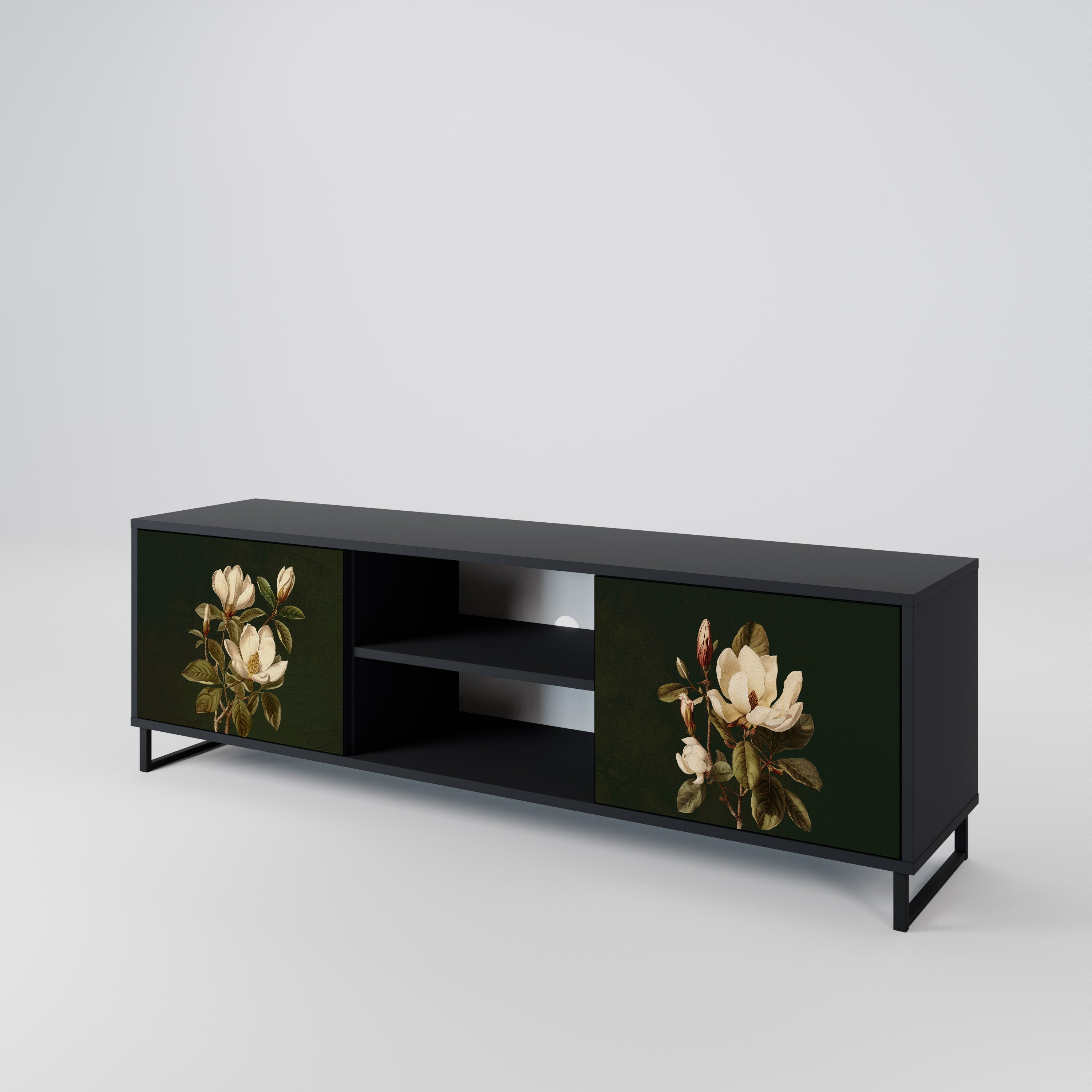 Βάση τηλεόρασης FLORAL NOIR με 2 πόρτες σε μαύρο φινίρισμα